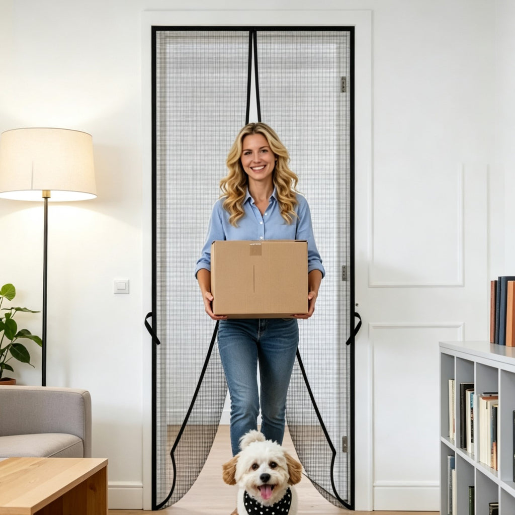 Sunolga Magnetic Screen Door, Reinforced Polyester Screen Door Mesh with Full Frame Hook & Loop