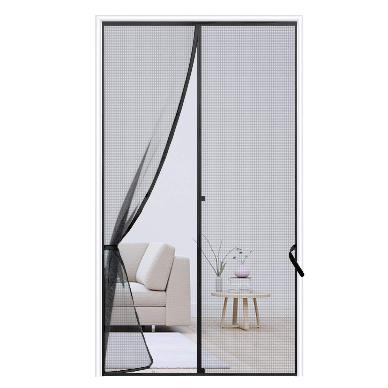Sunolga 32 x 81 Inch Magnetic Screen Door, Fits Doors Size 30 x 80 Inch, Reinforced Polyester Screen Door Mesh with Full Frame Hook & Loop, Door Screen Magnetic Closure for Hands-Free