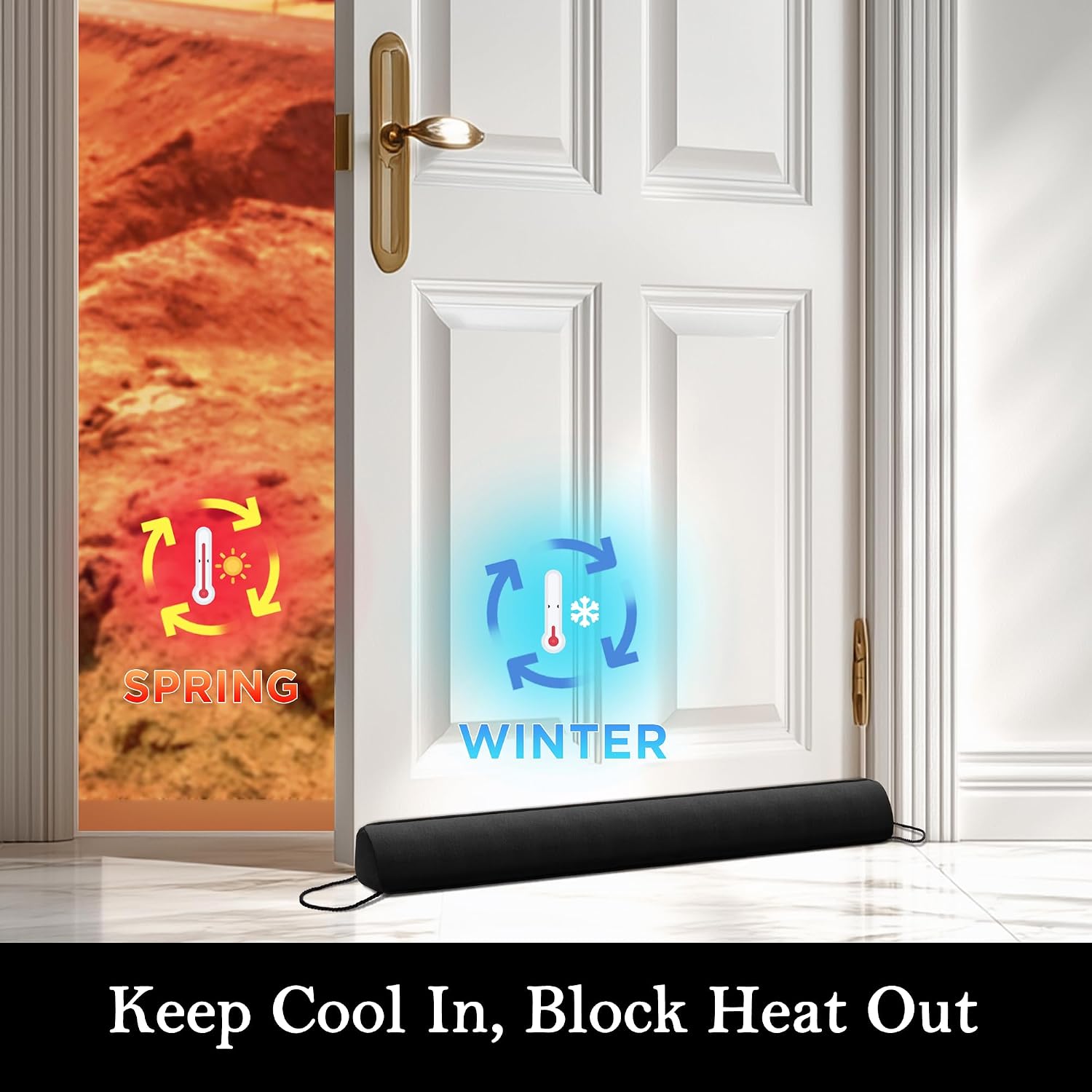 Sunolga Door Draft Stopper with Removable Cover, 20", Black, 2-Pack