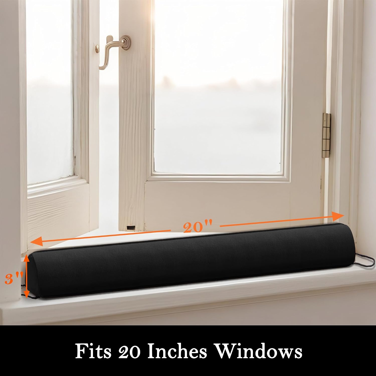 Sunolga Door Draft Stopper with Removable Cover, 20", Black, 2-Pack