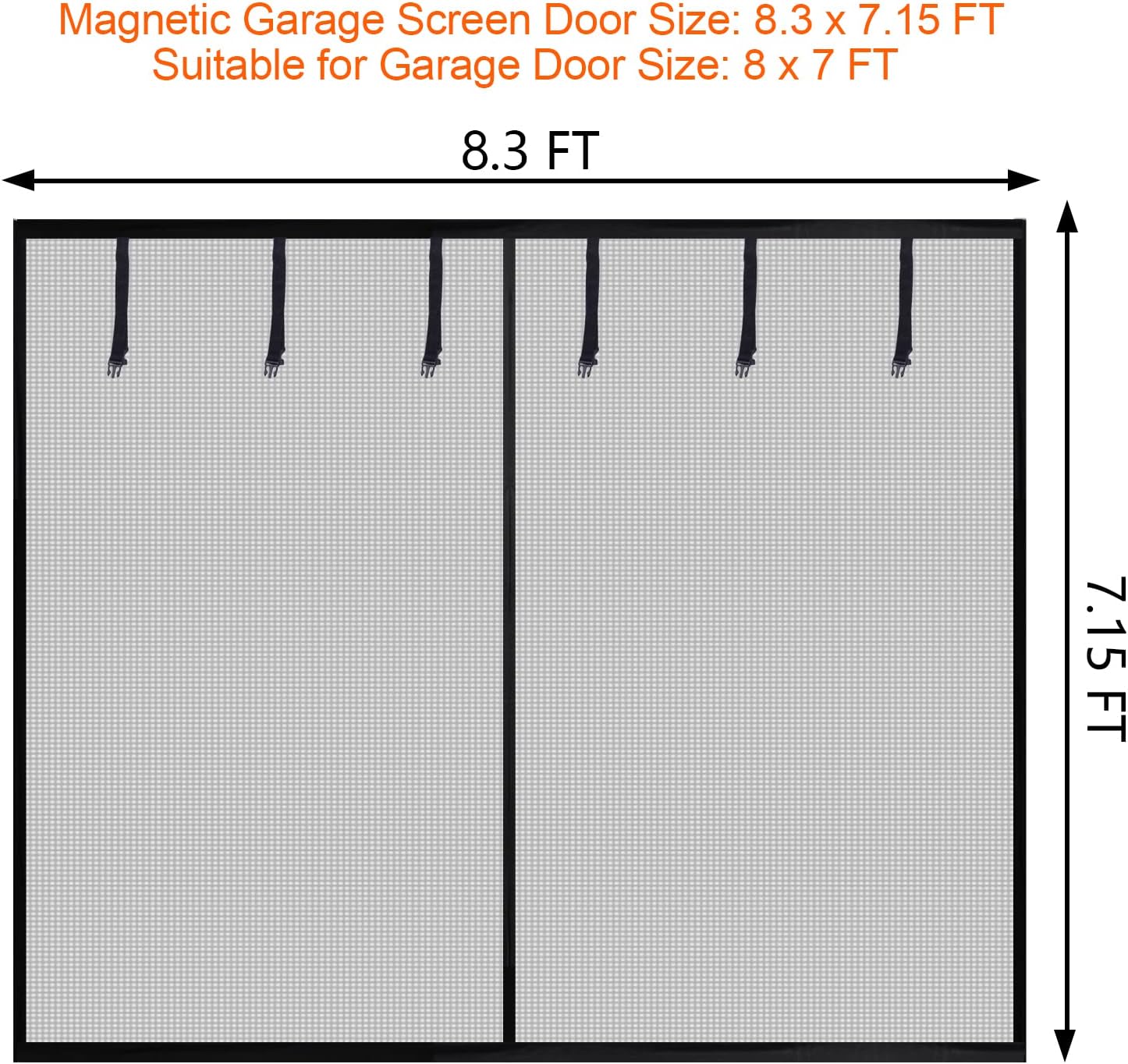 Sunolga Garage Door Screen for 1 Car, 8x7FT, Black