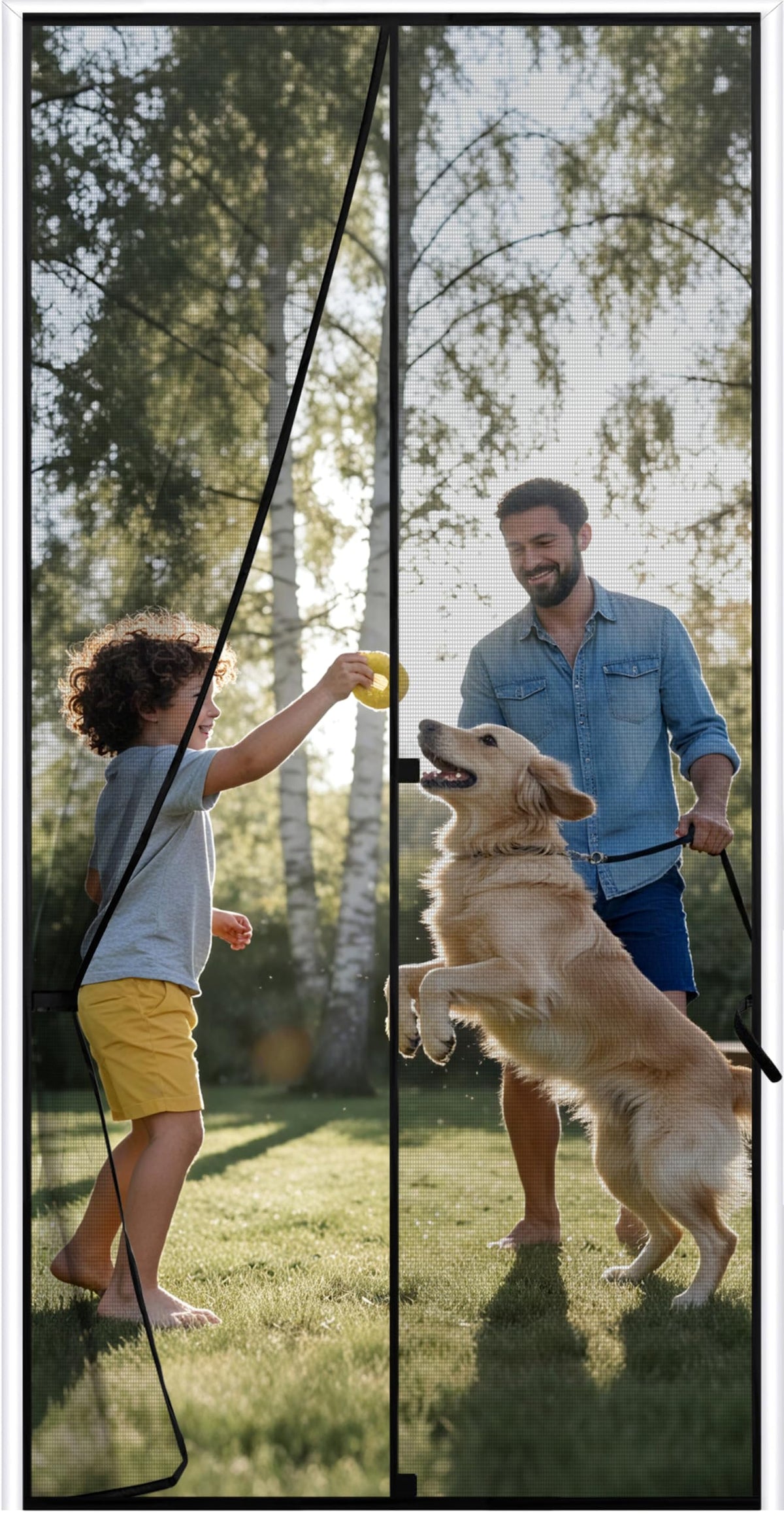 Sunolga 32 x 81 Inch Magnetic Screen Door, Fits Doors Size 30 x 80 Inch, Reinforced Polyester Screen Door Mesh with Full Frame Hook & Loop, Door Screen Magnetic Closure for Hands-Free