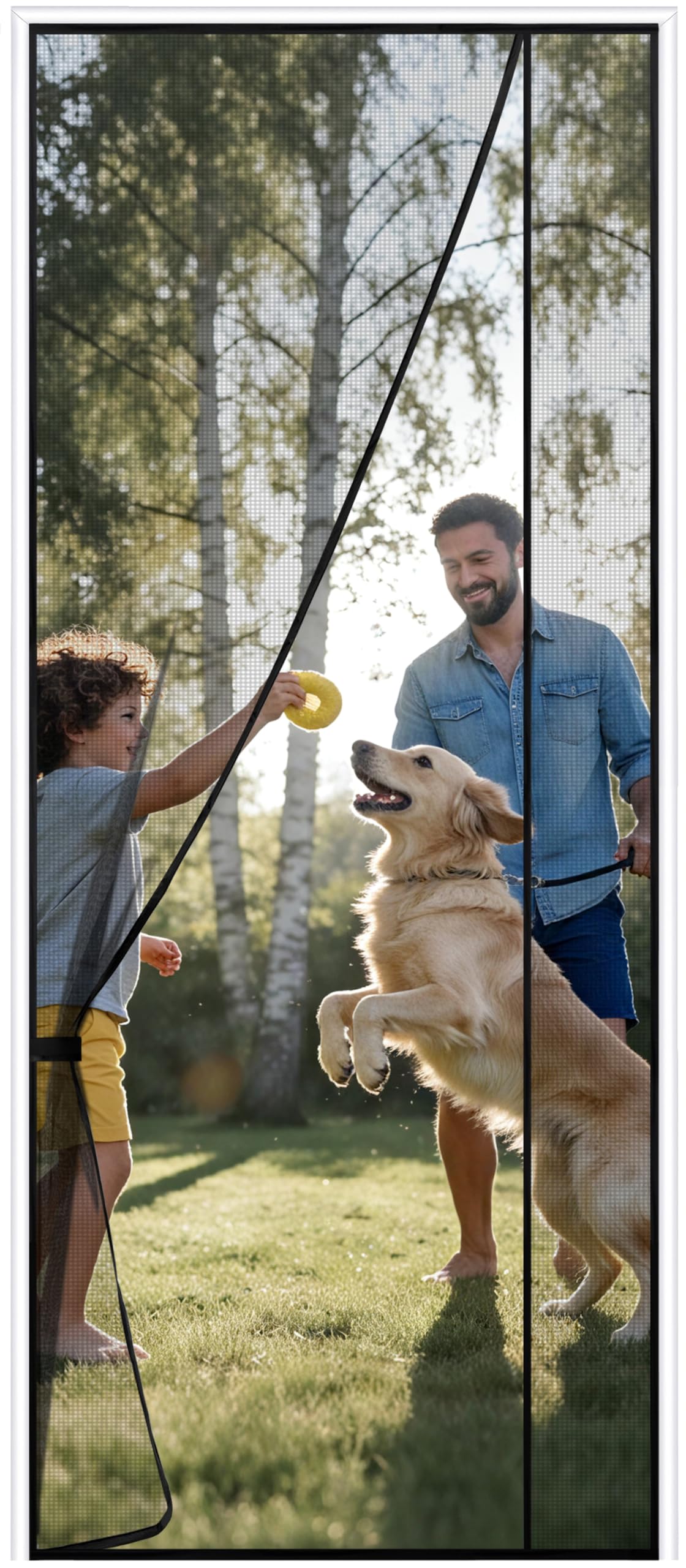 Sunolga Magnetic Screen Door Fits Door Size 30 x 80 Inch, Actual Screen Size 32 x 81 Inch, Reversible Left Right Side Opening, Sturdy Polyester Mesh Curtain Hands Free for Patio, Sliding Door, Black