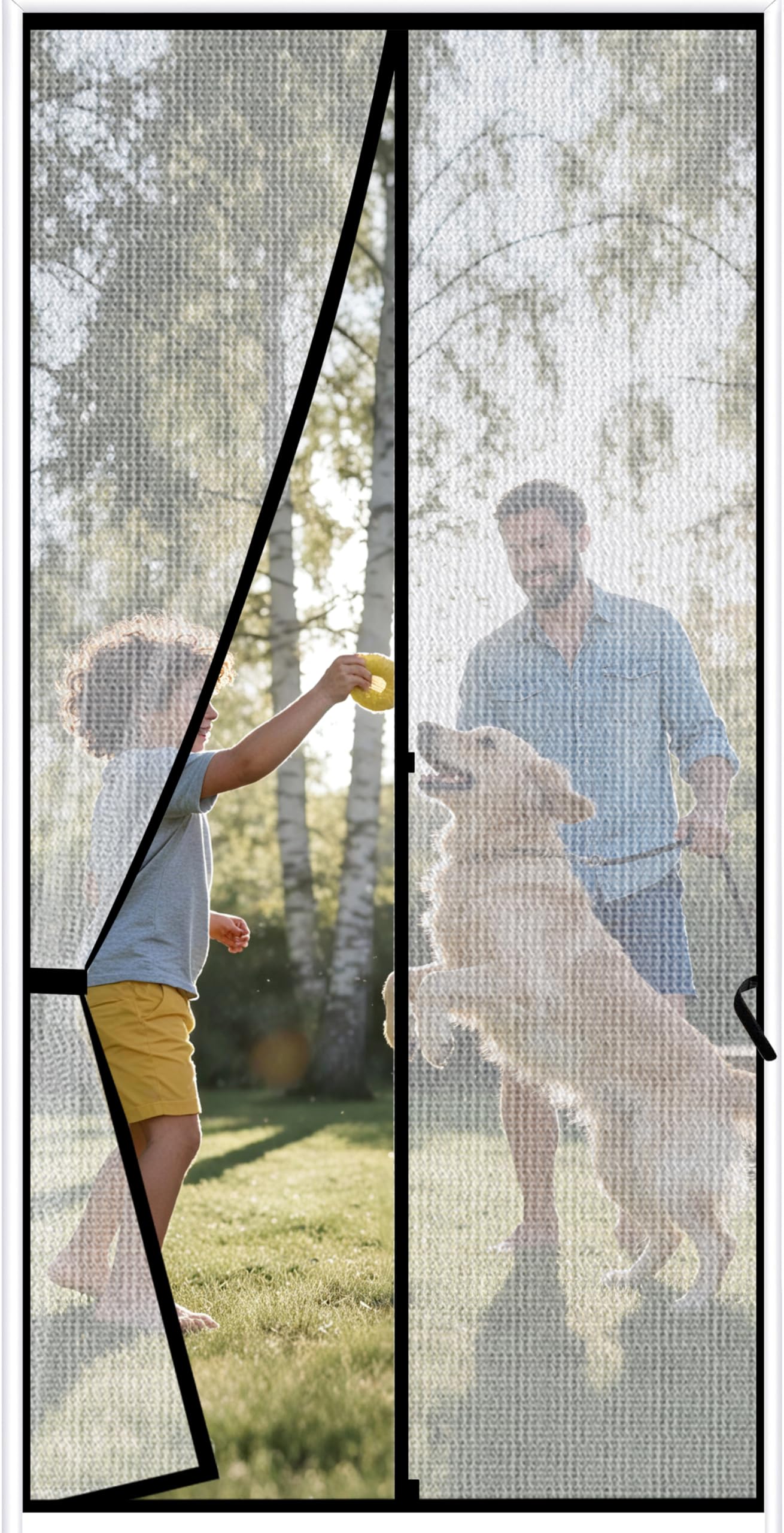 Sunolga 32 x 81 Inch Magnetic Screen Door, Fits Doors Size 30 x 80 Inch, Reinforced Polyester Screen Door Mesh with Full Frame Hook & Loop, Door Screen Magnetic Closure for Hands-Free