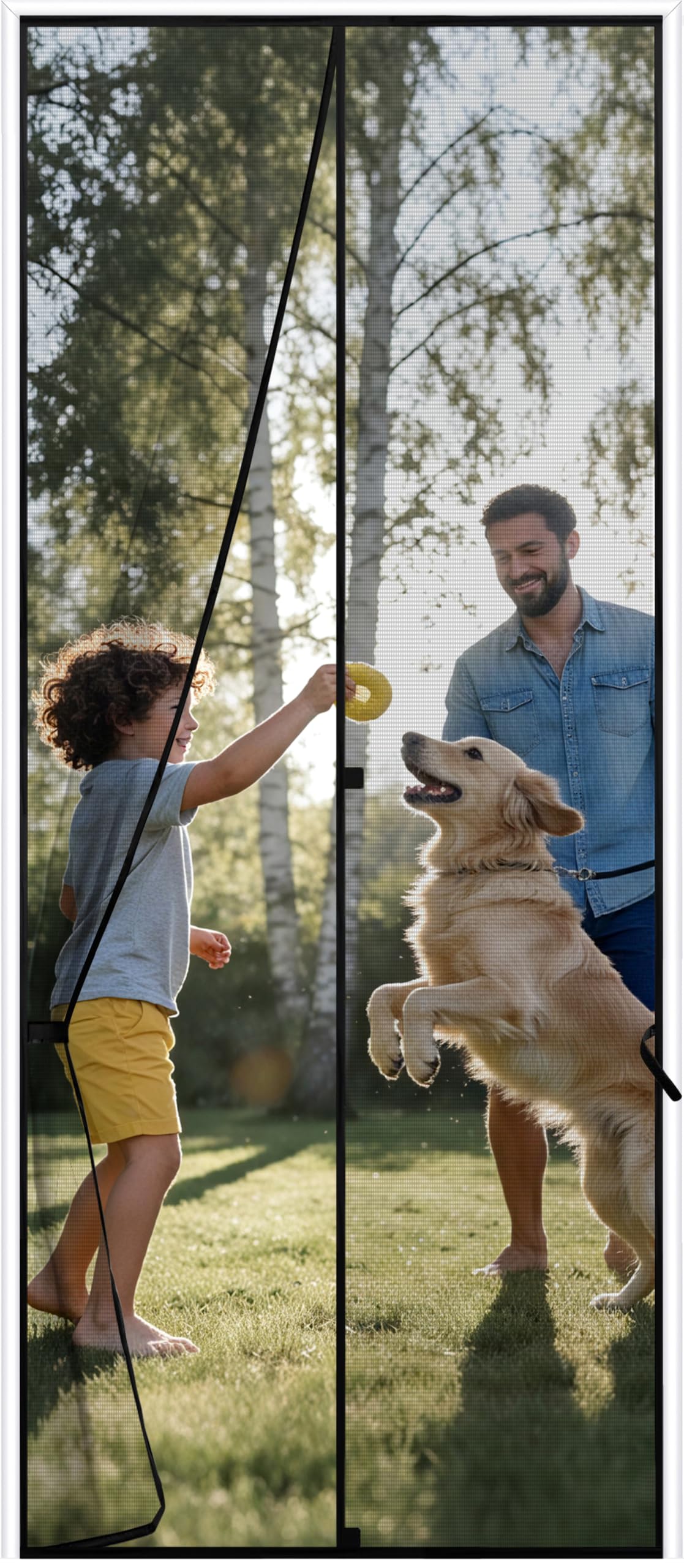 Sunolga 32 x 81 Inch Magnetic Screen Door, Fits Doors Size 30 x 80 Inch, Reinforced Polyester Screen Door Mesh with Full Frame Hook & Loop, Door Screen Magnetic Closure for Hands-Free