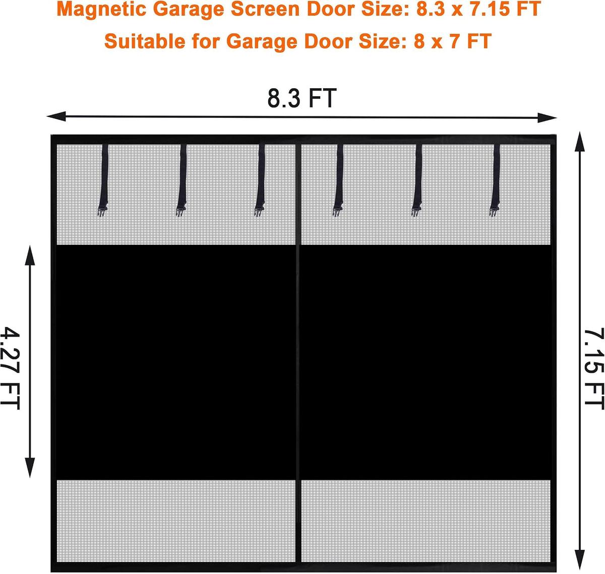 Sunolga 8x7 Ft Privacy Garage Door Screen for 1-Car Garage, Heavy Duty Magnetic Screen Door with Strong Magnets and Strapping Tapes, Hands-Free Mesh for Patio and Porch, Black