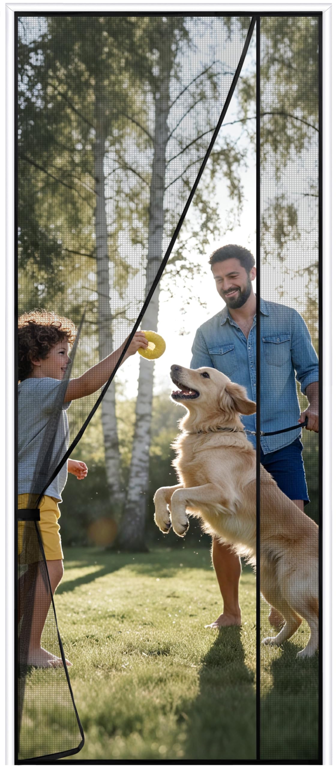 Sunolga Magnetic Screen Door Fits Door Size 30 x 80 Inch, Actual Screen Size 32 x 81 Inch, Reversible Left Right Side Opening, Sturdy Polyester Mesh Curtain Hands Free for Patio, Sliding Door, Black