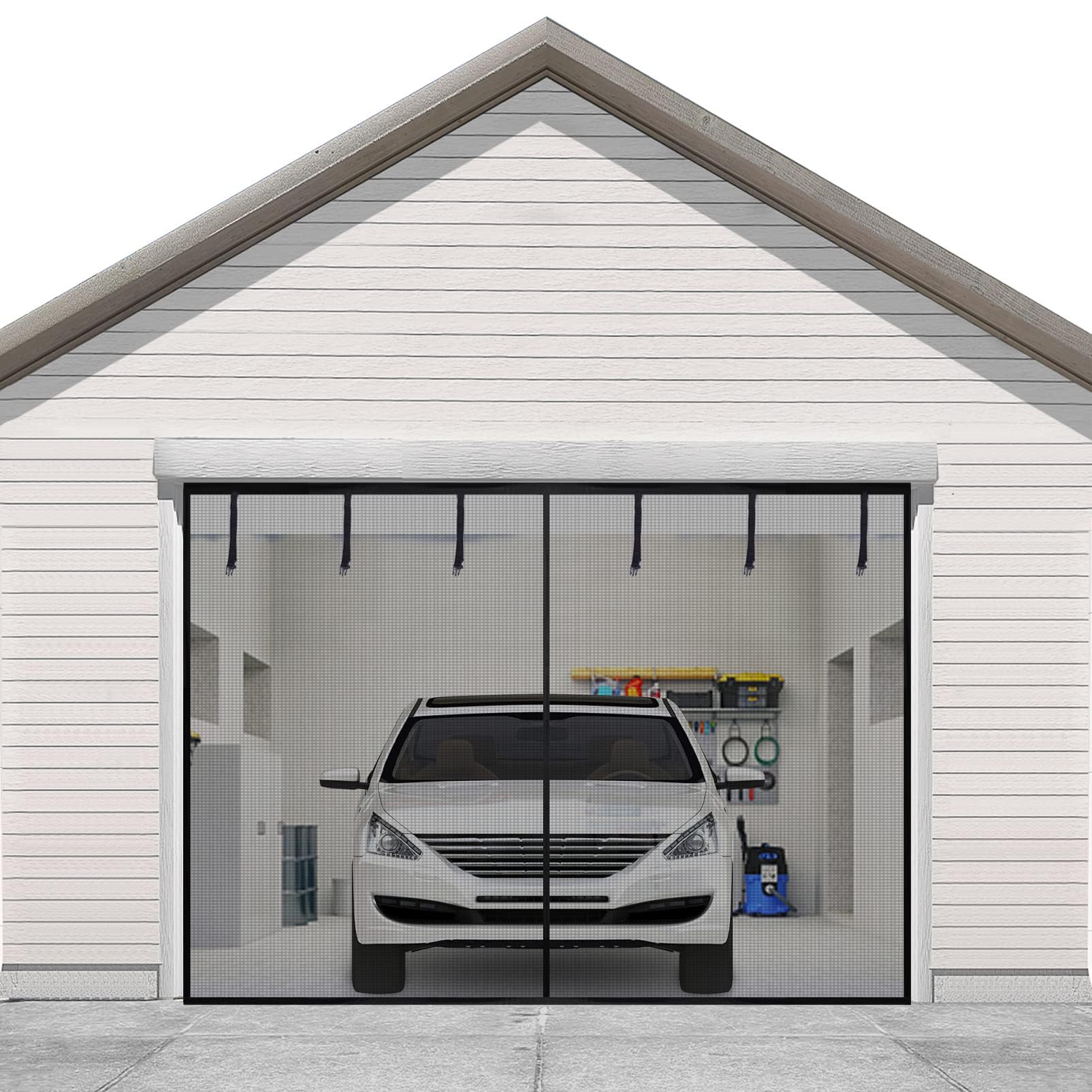 Sunolga Garage Door Screen for 1 Car, 8x7FT, Black