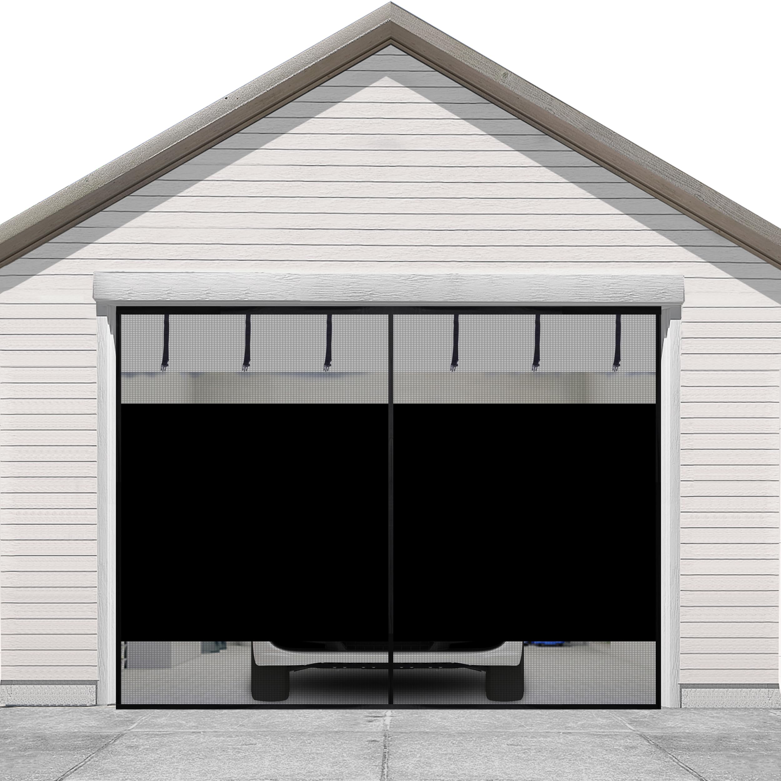Sunolga 8x7 Ft Privacy Garage Door Screen for 1-Car Garage, Heavy Duty Magnetic Screen Door with Strong Magnets and Strapping Tapes, Hands-Free Mesh for Patio and Porch, Black