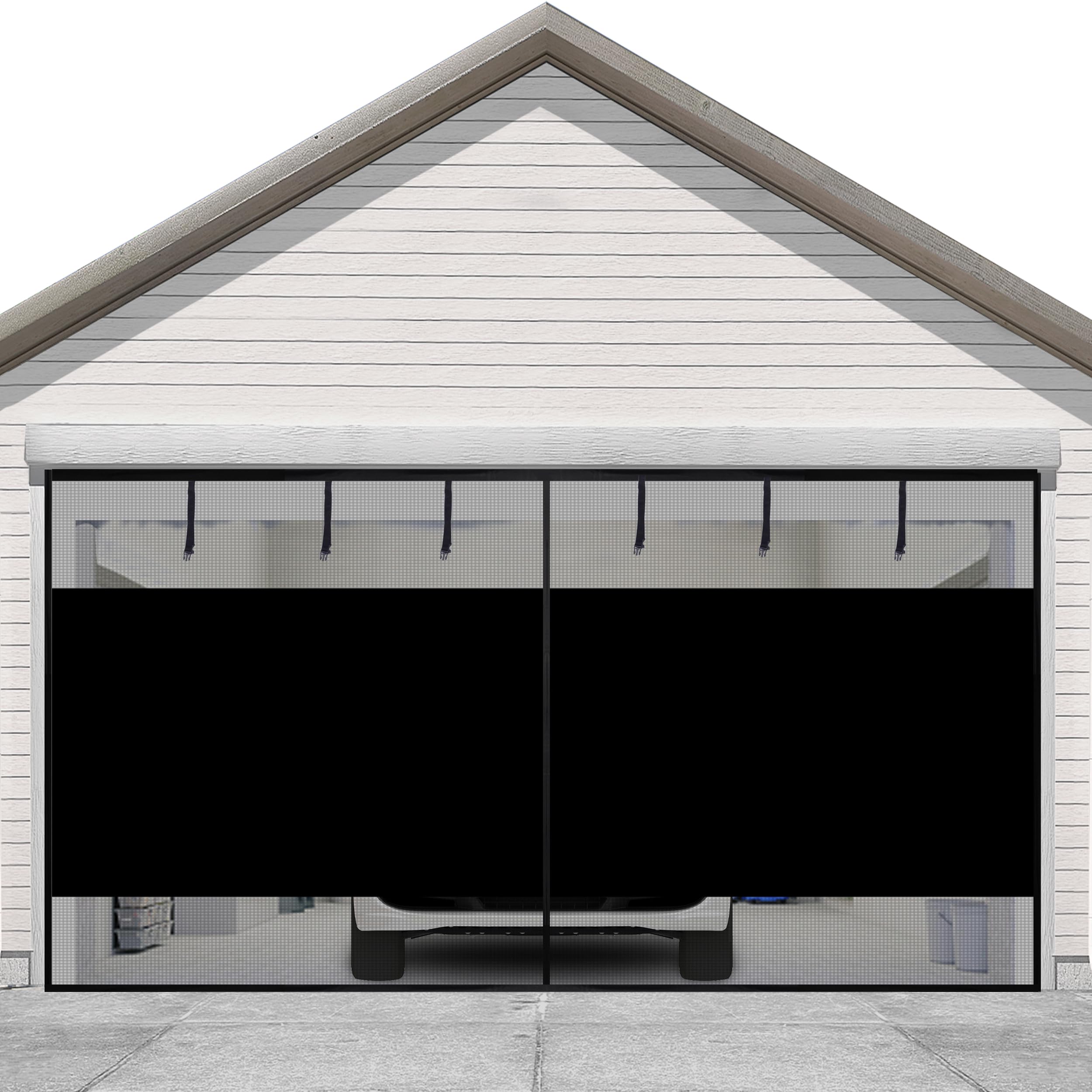 Sunolga 8x7 Ft Privacy Garage Door Screen for 1-Car Garage, Heavy Duty Magnetic Screen Door with Strong Magnets and Strapping Tapes, Hands-Free Mesh for Patio and Porch, Black