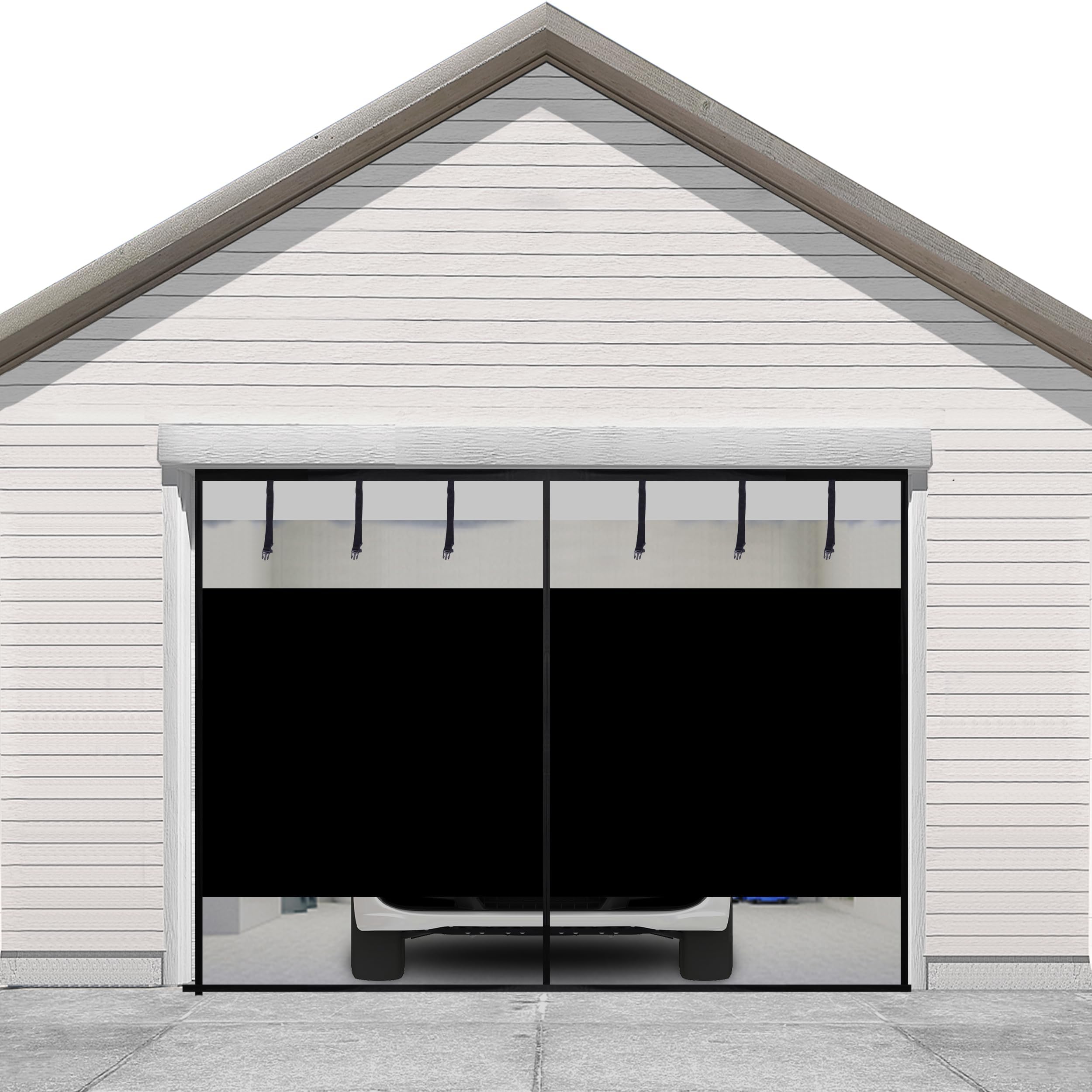 Sunolga 8x7 Ft Privacy Garage Door Screen for 1-Car Garage, Heavy Duty Magnetic Screen Door with Strong Magnets and Strapping Tapes, Hands-Free Mesh for Patio and Porch, Black