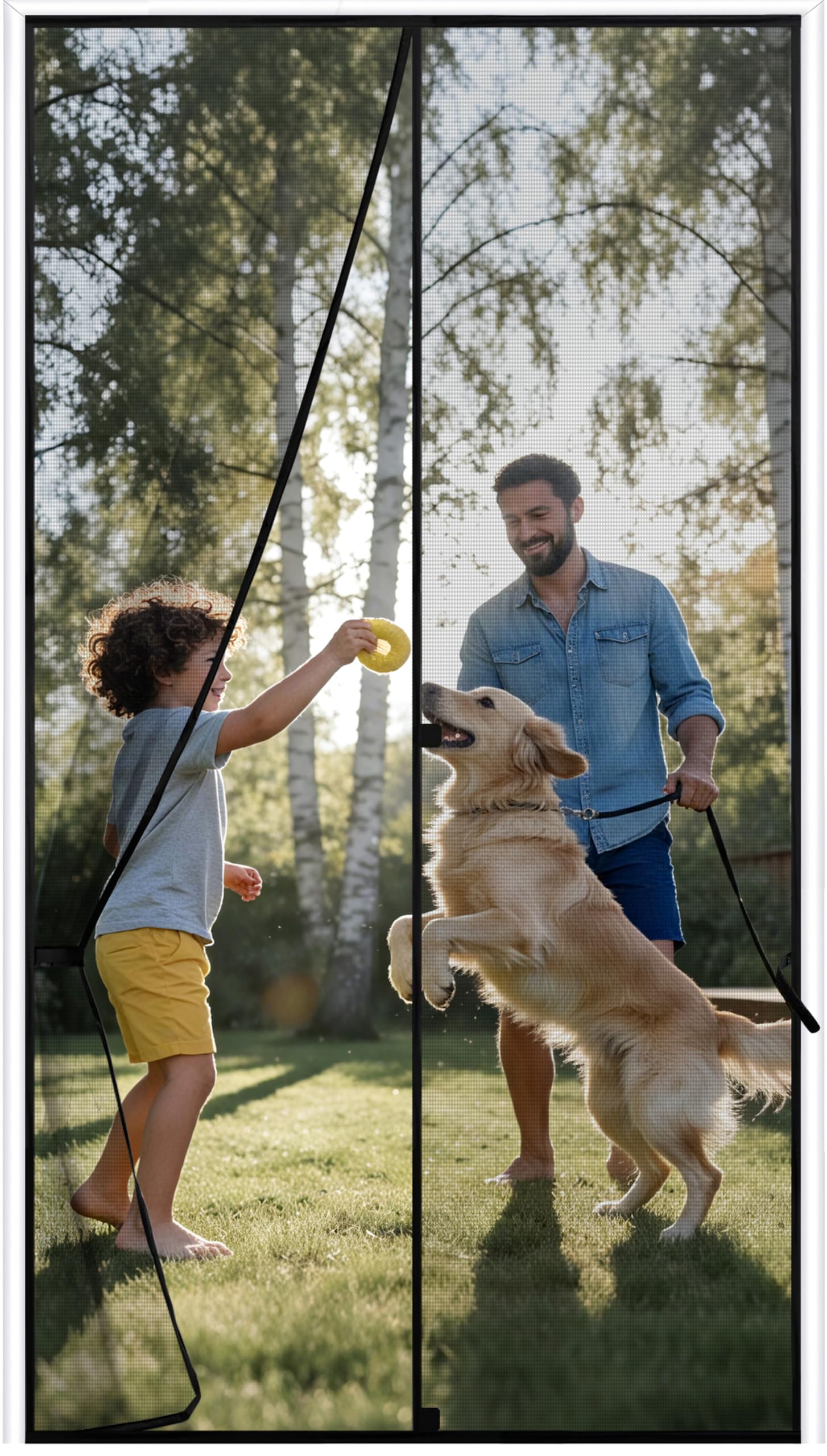Sunolga 32 x 81 Inch Magnetic Screen Door, Fits Doors Size 30 x 80 Inch, Reinforced Polyester Screen Door Mesh with Full Frame Hook & Loop, Door Screen Magnetic Closure for Hands-Free