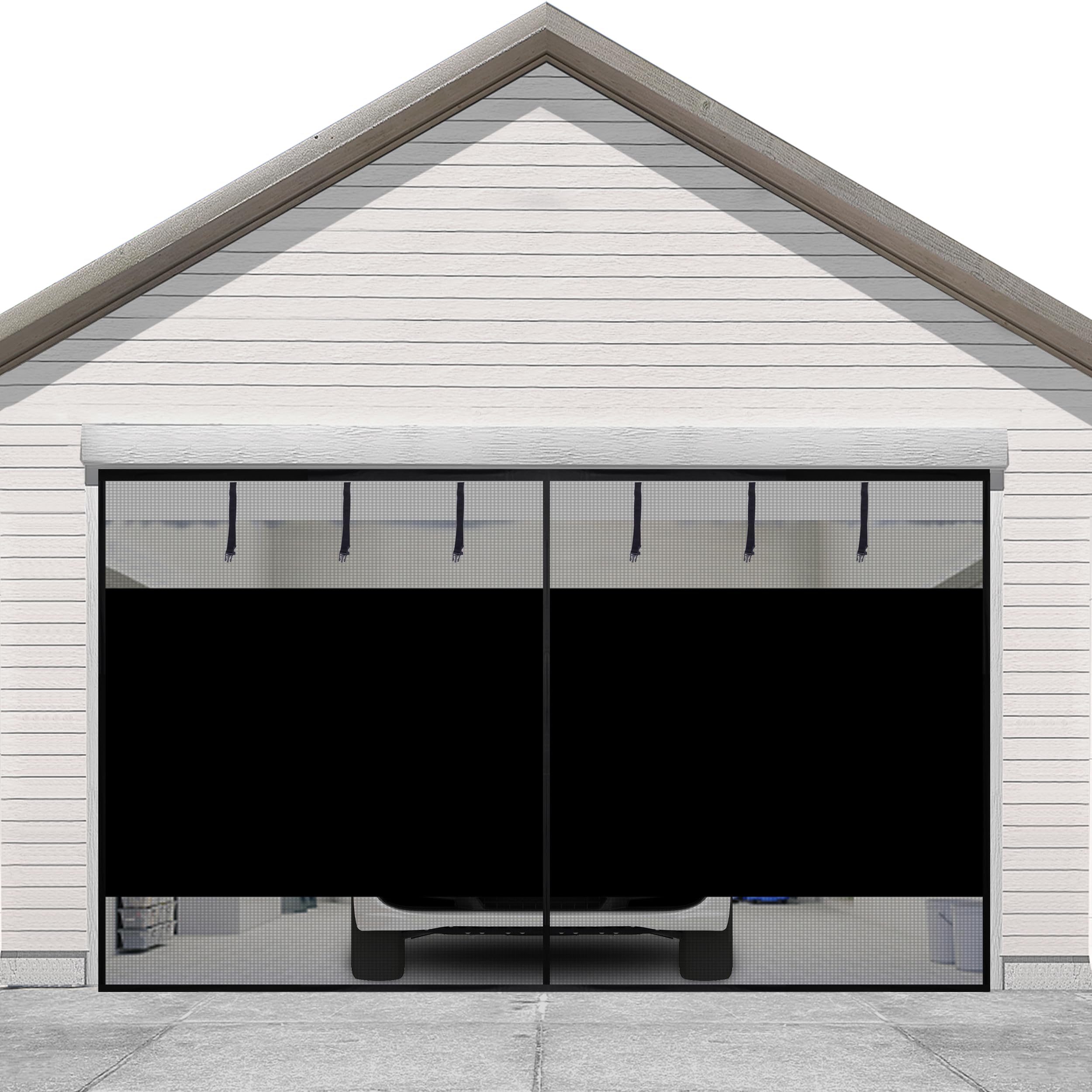 Sunolga 8x7 Ft Privacy Garage Door Screen for 1-Car Garage, Heavy Duty Magnetic Screen Door with Strong Magnets and Strapping Tapes, Hands-Free Mesh for Patio and Porch, Black