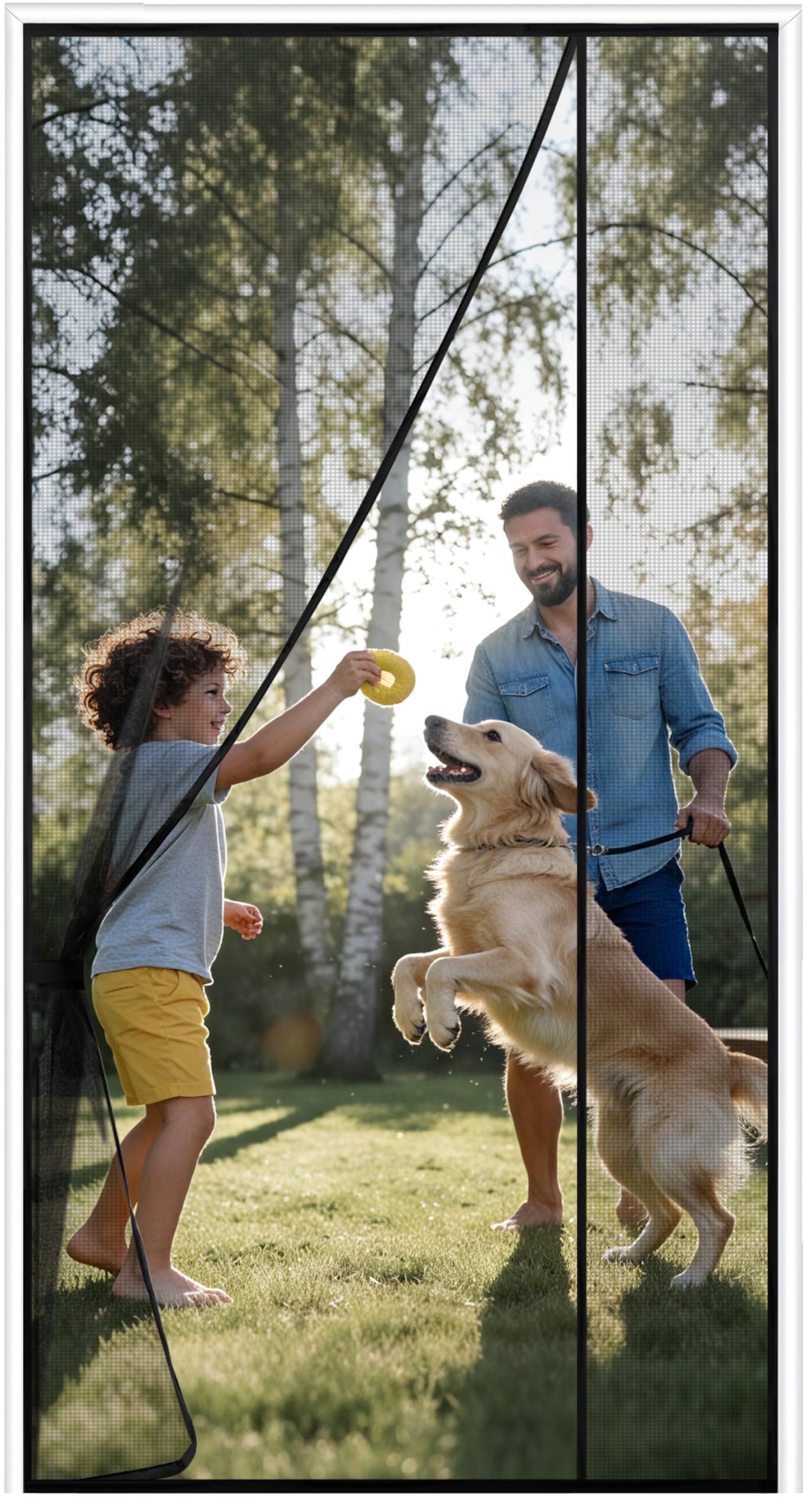 Sunolga Magnetic Screen Door Fits Door Size 30 x 80 Inch, Actual Screen Size 32 x 81 Inch, Reversible Left Right Side Opening, Sturdy Polyester Mesh Curtain Hands Free for Patio, Sliding Door, Black