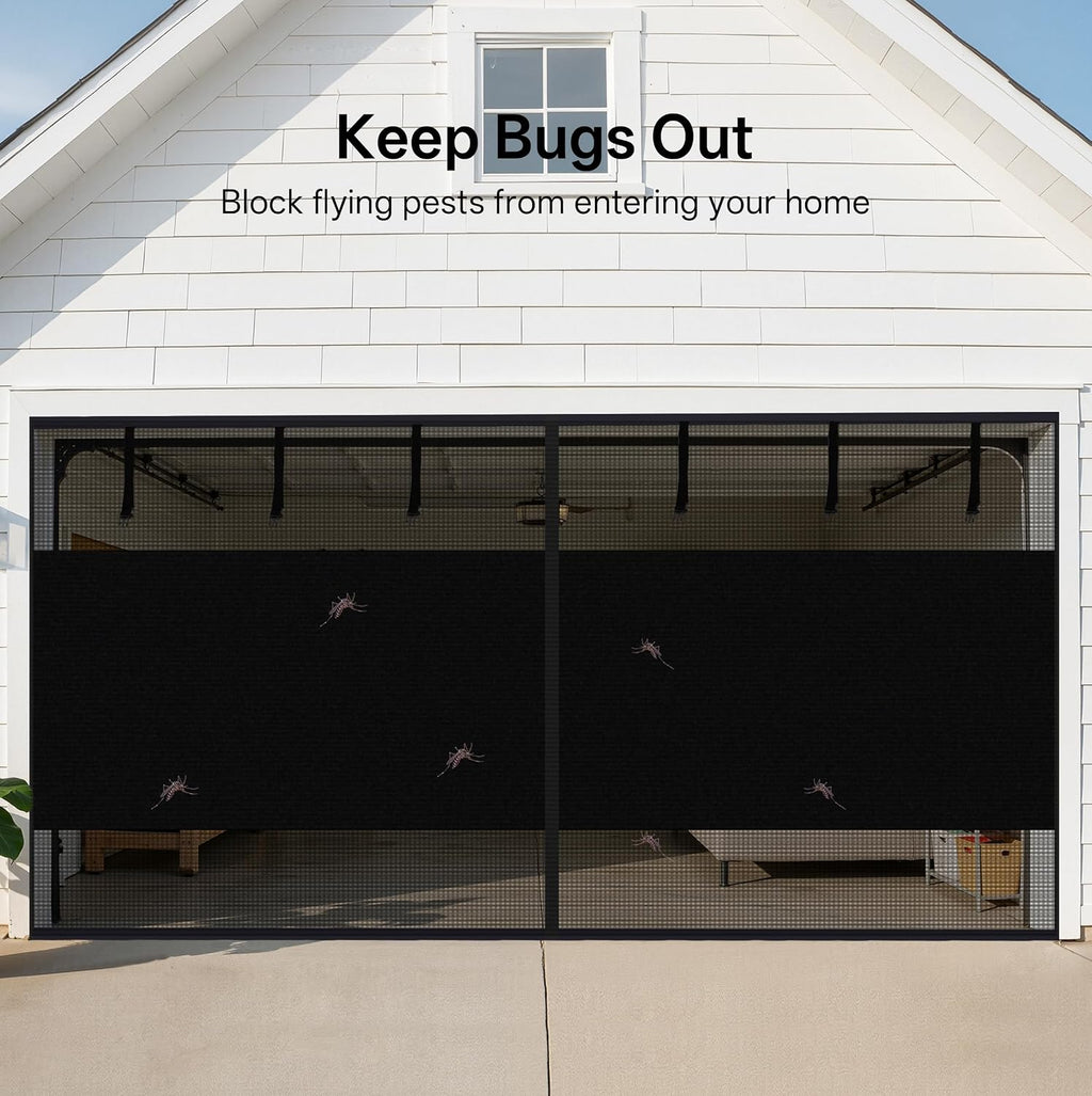 Sunolga 8x7 Ft Privacy Garage Door Screen for 1-Car Garage, Heavy Duty Magnetic Screen Door with Strong Magnets and Strapping Tapes, Hands-Free Mesh for Patio and Porch, Black