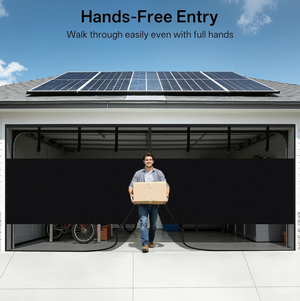 Sunolga 8x7 Ft Privacy Garage Door Screen for 1-Car Garage, Heavy Duty Magnetic Screen Door with Strong Magnets and Strapping Tapes, Hands-Free Mesh for Patio and Porch, Black
