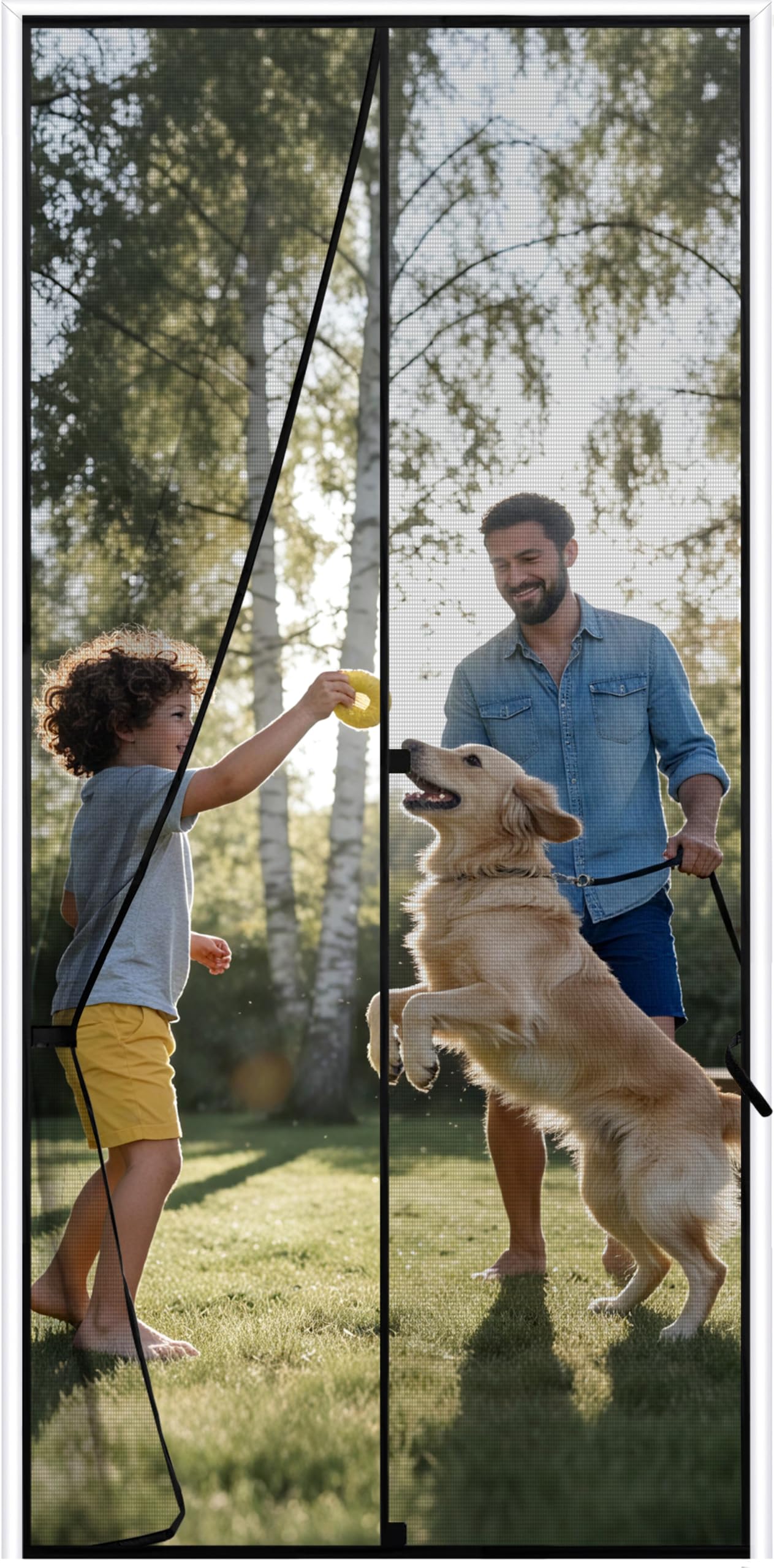 Sunolga 32 x 81 Inch Magnetic Screen Door, Fits Doors Size 30 x 80 Inch, Reinforced Polyester Screen Door Mesh with Full Frame Hook & Loop, Door Screen Magnetic Closure for Hands-Free