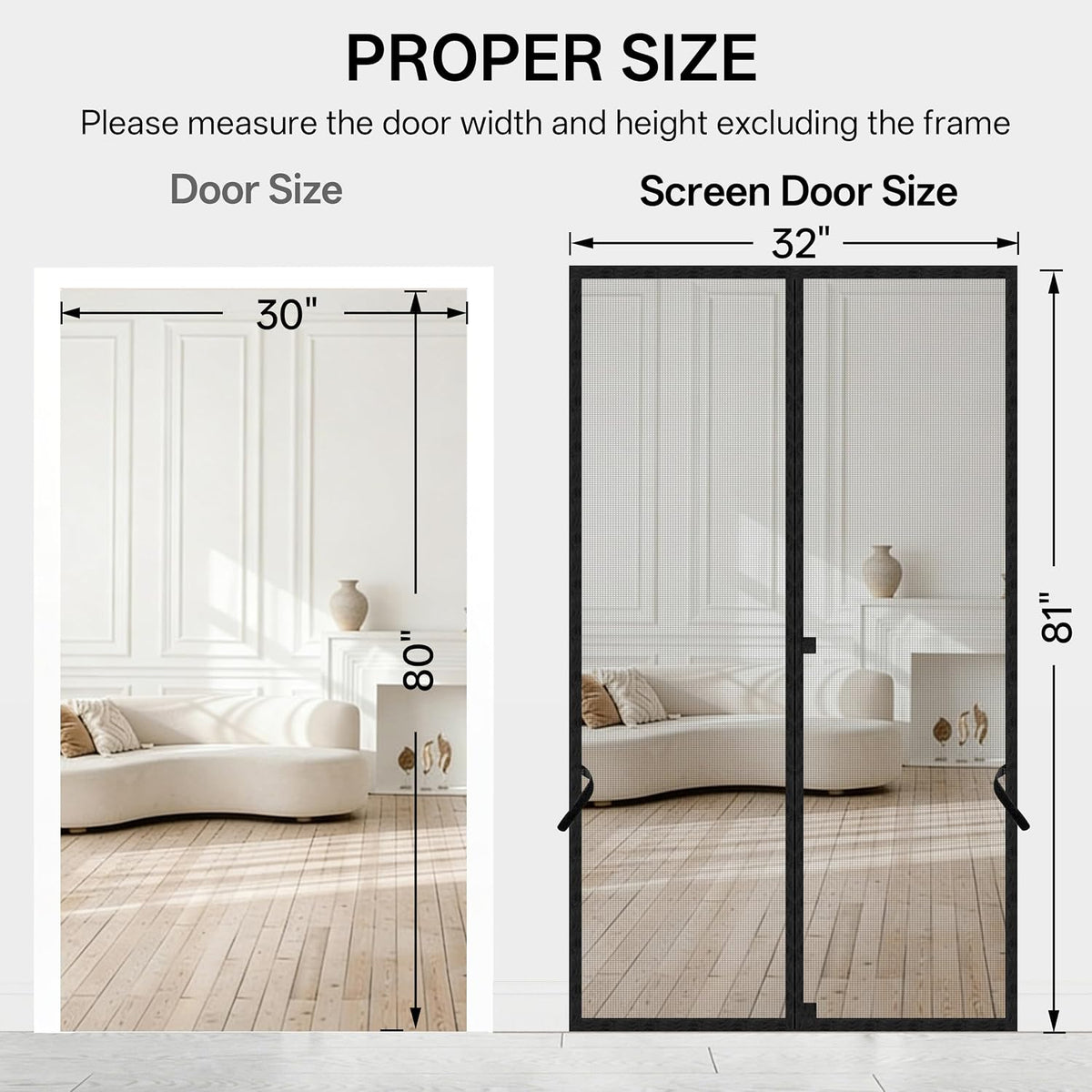 Sunolga 32 x 81 Inch Magnetic Screen Door, Fits Doors Size 30 x 80 Inch, Reinforced Polyester Screen Door Mesh with Full Frame Hook & Loop, Door Screen Magnetic Closure for Hands-Free