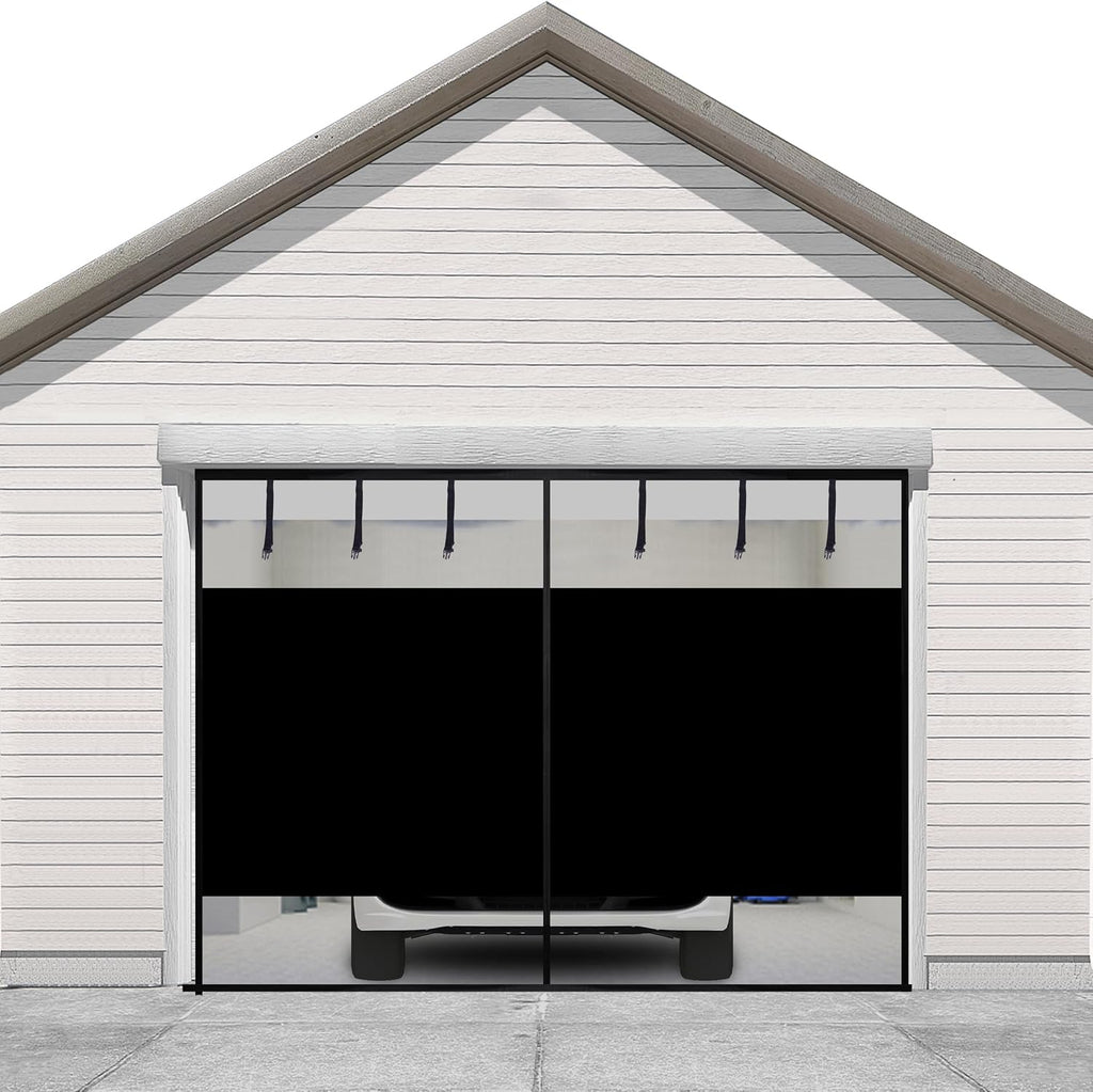 Sunolga 8x7 Ft Privacy Garage Door Screen for 1-Car Garage, Heavy Duty Magnetic Screen Door with Strong Magnets and Strapping Tapes, Hands-Free Mesh for Patio and Porch, Black