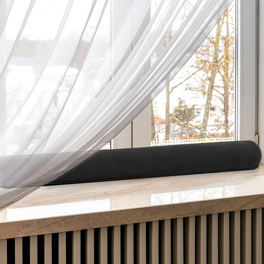 Sunolga Door Draft Stopper with Removable Cover, 20", Black, 2-Pack