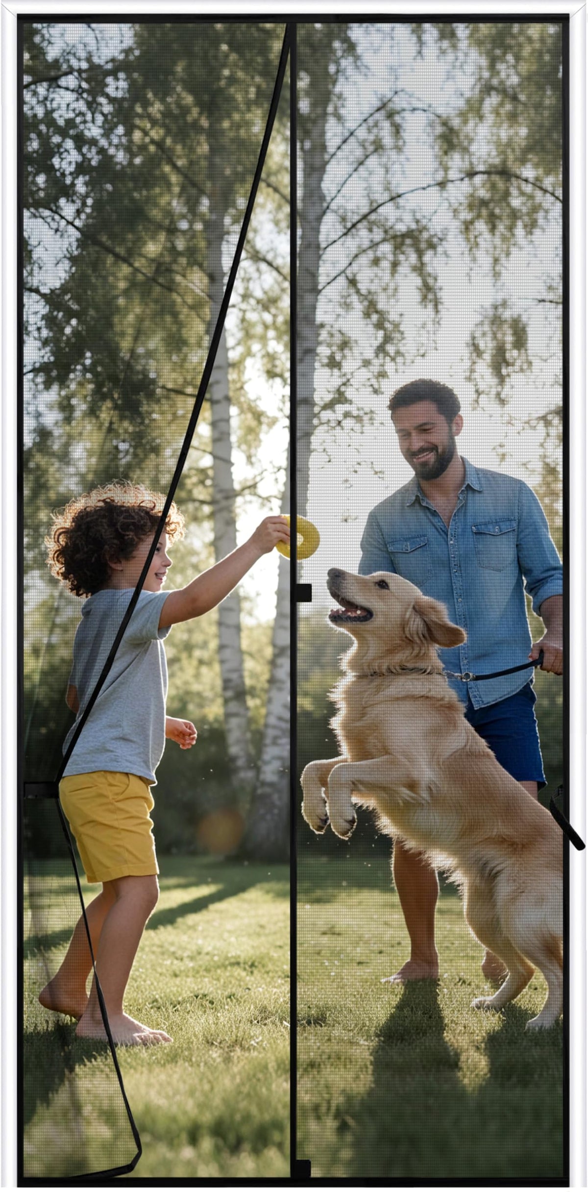 Sunolga 32 x 81 Inch Magnetic Screen Door, Fits Doors Size 30 x 80 Inch, Reinforced Polyester Screen Door Mesh with Full Frame Hook & Loop, Door Screen Magnetic Closure for Hands-Free