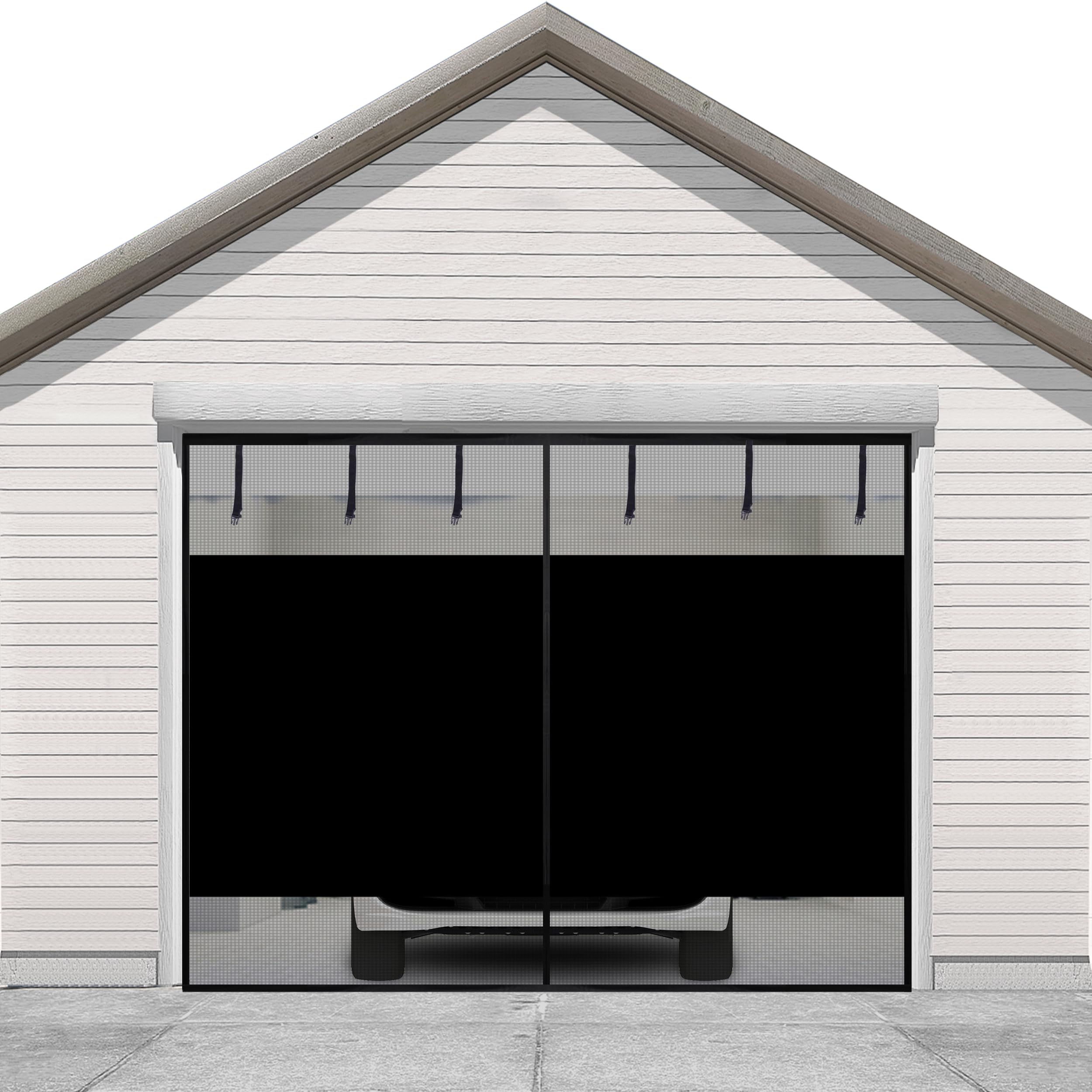 Sunolga 8x7 Ft Privacy Garage Door Screen for 1-Car Garage, Heavy Duty Magnetic Screen Door with Strong Magnets and Strapping Tapes, Hands-Free Mesh for Patio and Porch, Black
