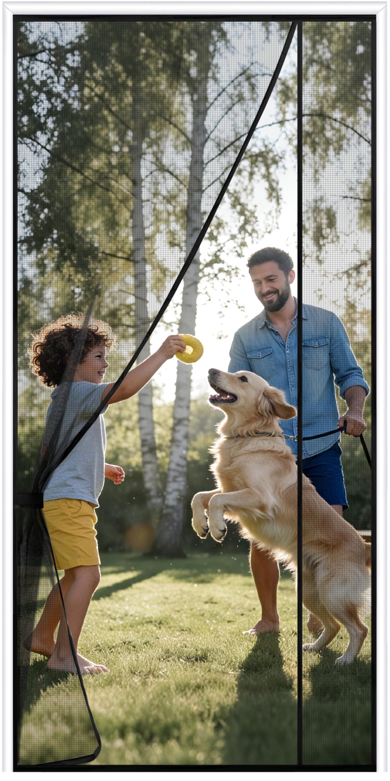 Sunolga Magnetic Screen Door Fits Door Size 30 x 80 Inch, Actual Screen Size 32 x 81 Inch, Reversible Left Right Side Opening, Sturdy Polyester Mesh Curtain Hands Free for Patio, Sliding Door, Black