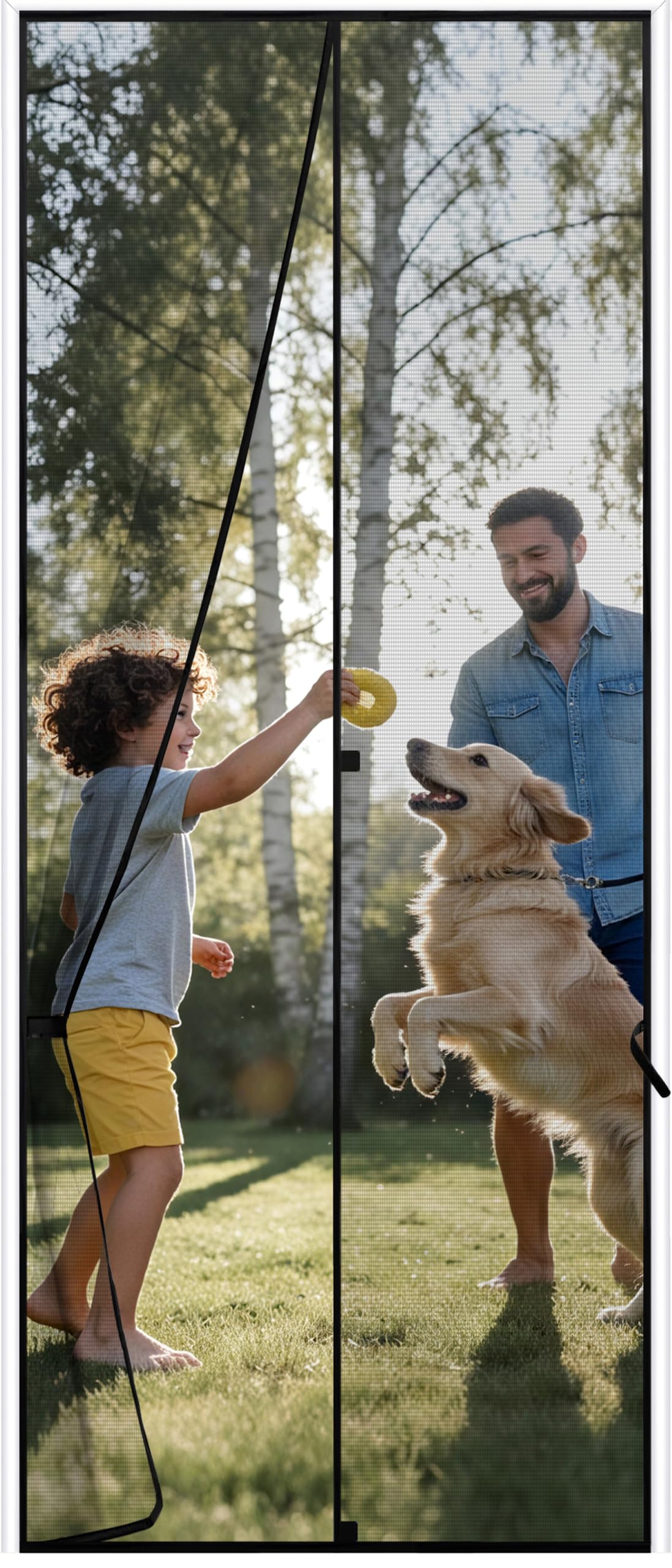 Sunolga 32 x 81 Inch Magnetic Screen Door, Fits Doors Size 30 x 80 Inch, Reinforced Polyester Screen Door Mesh with Full Frame Hook & Loop, Door Screen Magnetic Closure for Hands-Free