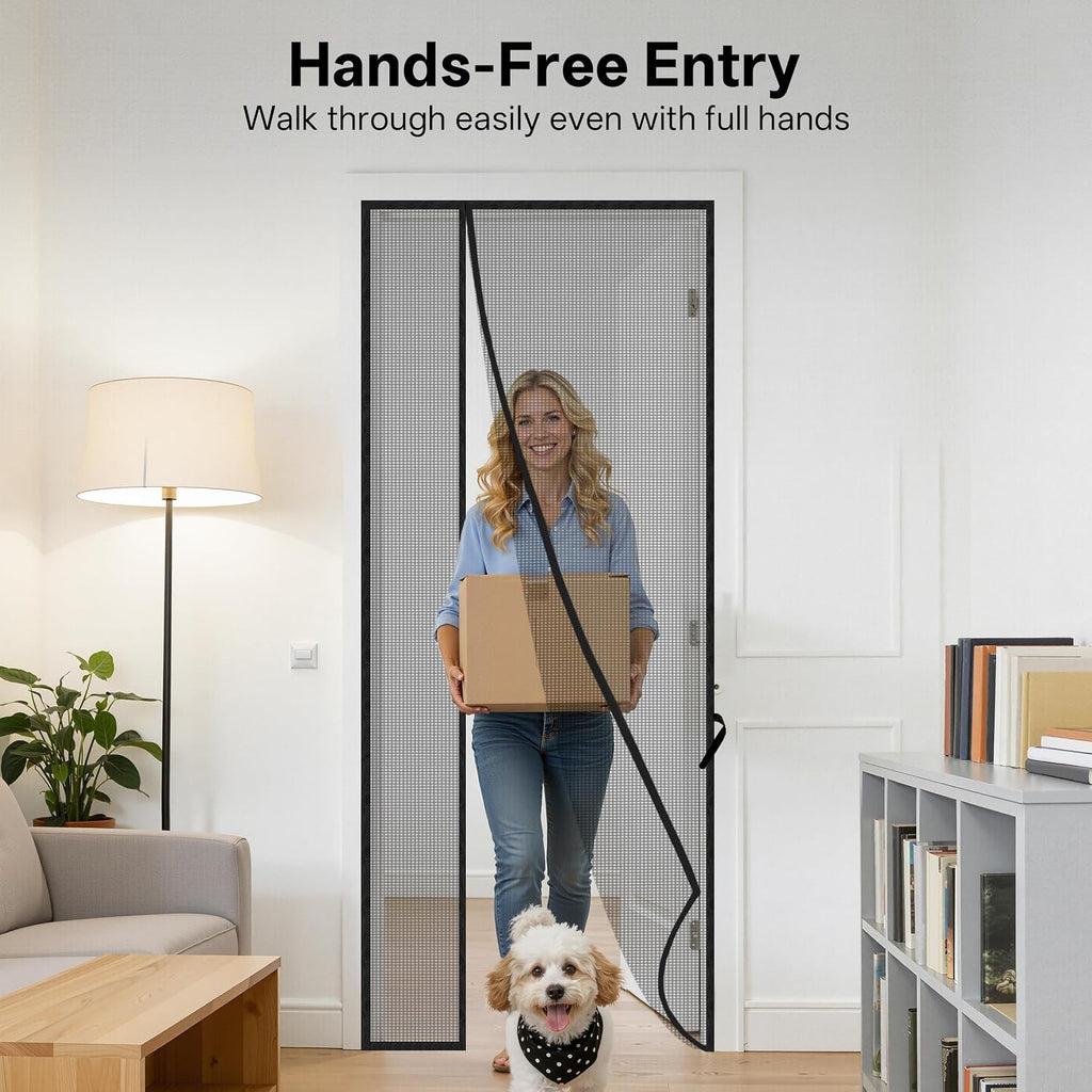 Sunolga Magnetic Screen Door Fits Door Size 30 x 80 Inch, Actual Screen Size 32 x 81 Inch, Reversible Left Right Side Opening, Sturdy Polyester Mesh Curtain Hands Free for Patio, Sliding Door, Black