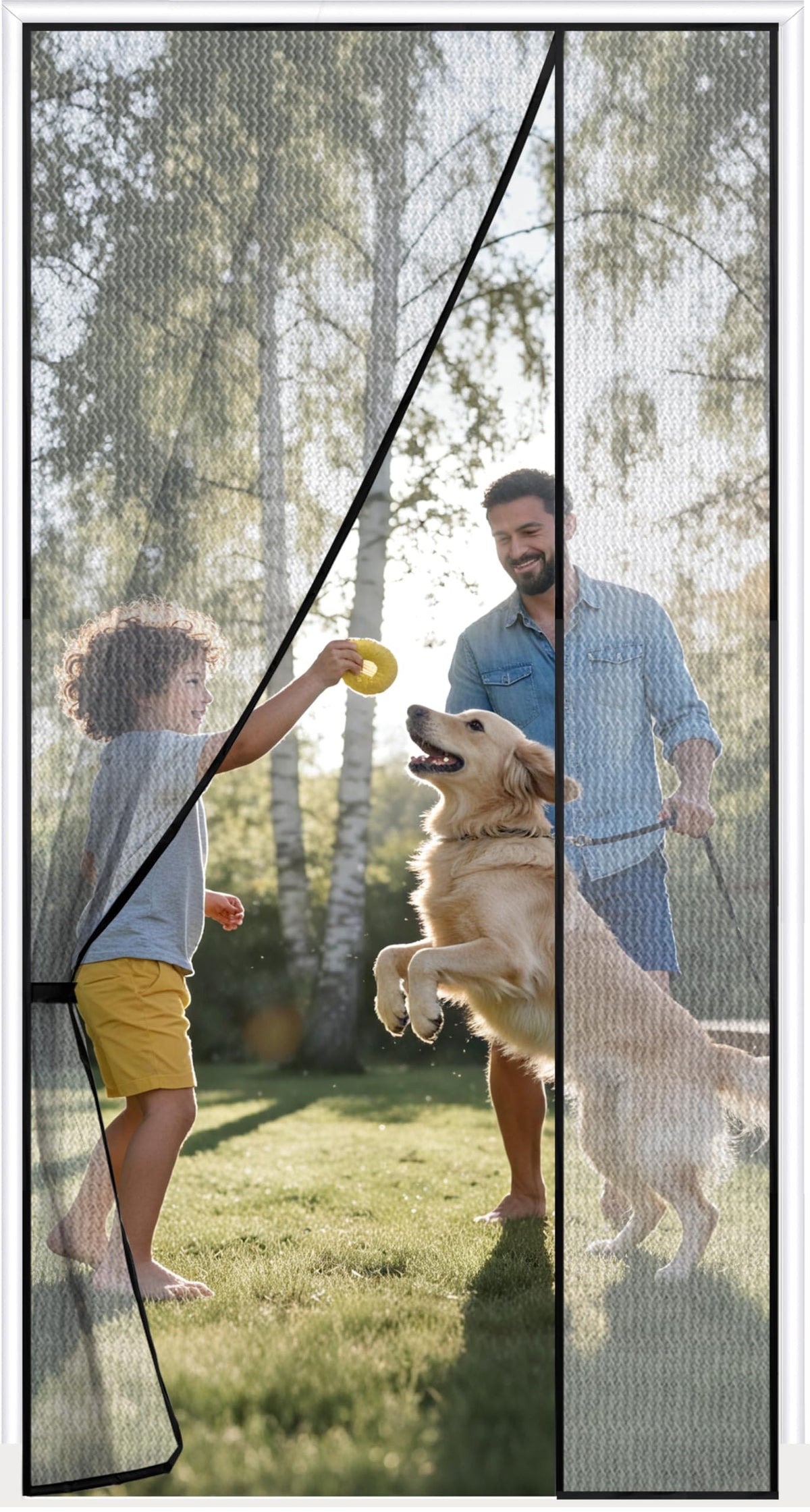 Sunolga Magnetic Screen Door Fits Door Size 30 x 80 Inch, Actual Screen Size 32 x 81 Inch, Reversible Left Right Side Opening, Sturdy Polyester Mesh Curtain Hands Free for Patio, Sliding Door, Black