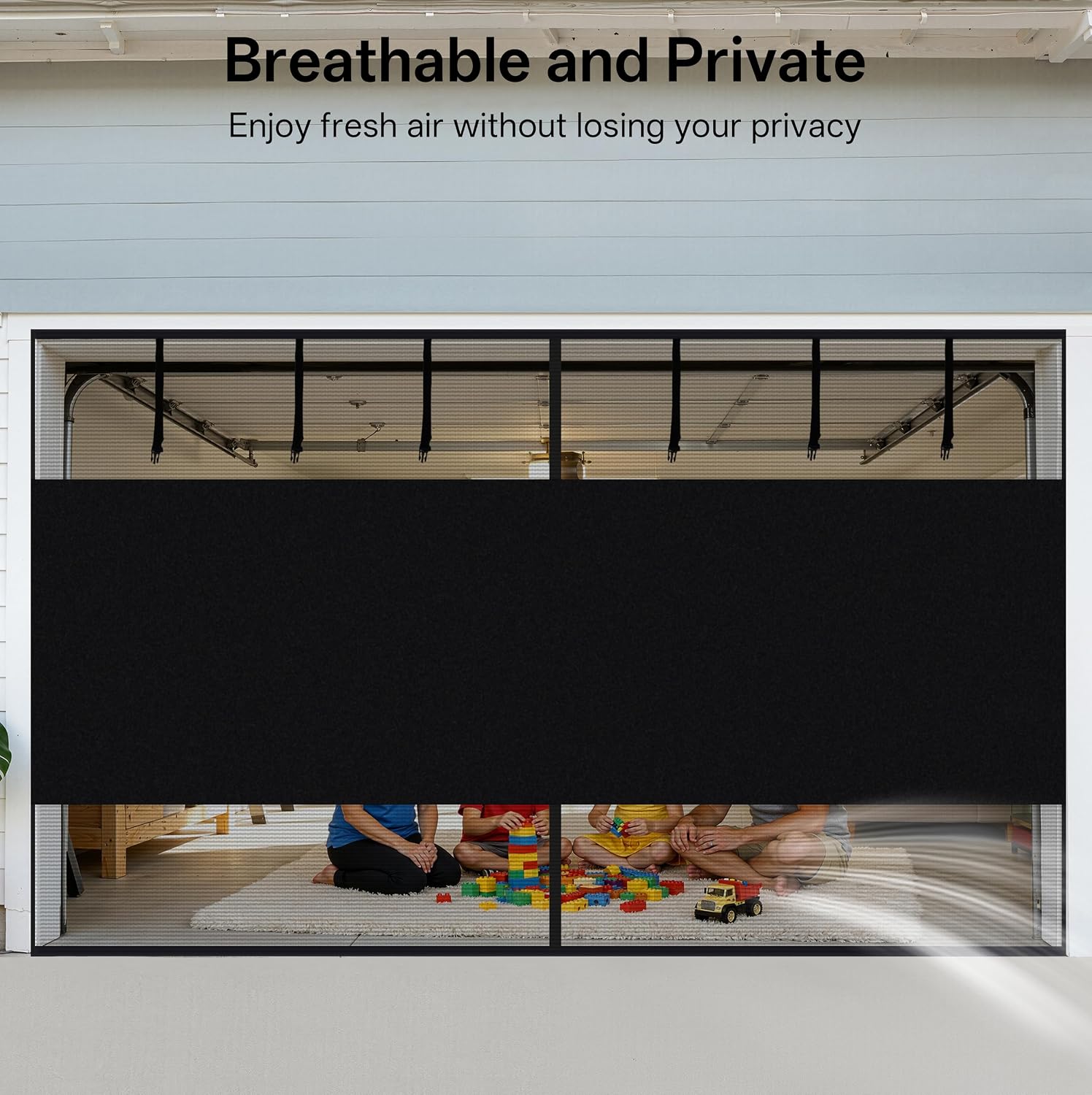 Sunolga 8x7 Ft Privacy Garage Door Screen for 1-Car Garage, Heavy Duty Magnetic Screen Door with Strong Magnets and Strapping Tapes, Hands-Free Mesh for Patio and Porch, Black