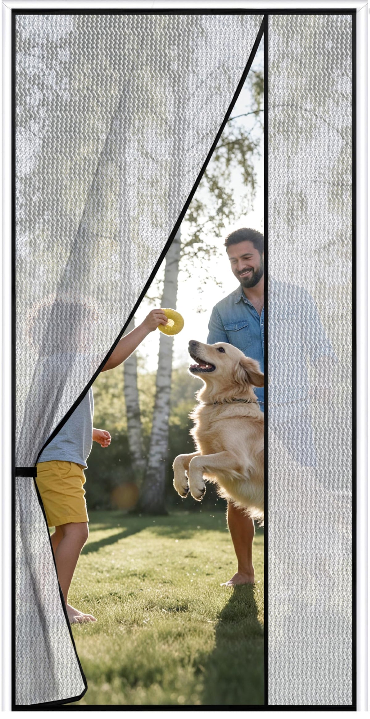 Sunolga Magnetic Screen Door Fits Door Size 30 x 80 Inch, Actual Screen Size 32 x 81 Inch, Reversible Left Right Side Opening, Sturdy Polyester Mesh Curtain Hands Free for Patio, Sliding Door, Black