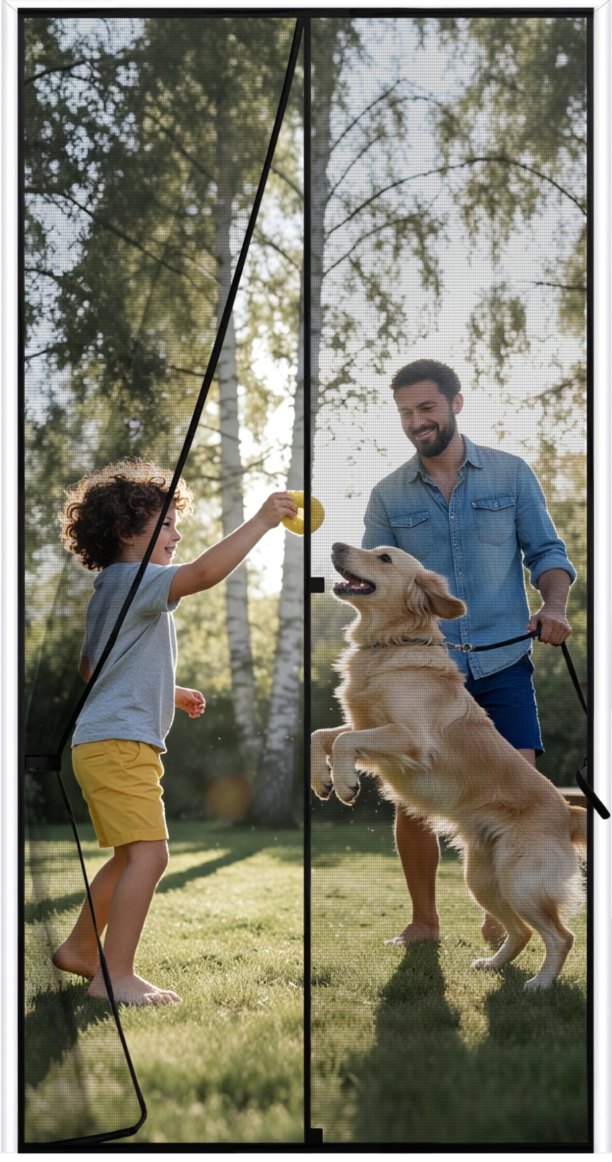 Sunolga 32 x 81 Inch Magnetic Screen Door, Fits Doors Size 30 x 80 Inch, Reinforced Polyester Screen Door Mesh with Full Frame Hook & Loop, Door Screen Magnetic Closure for Hands-Free