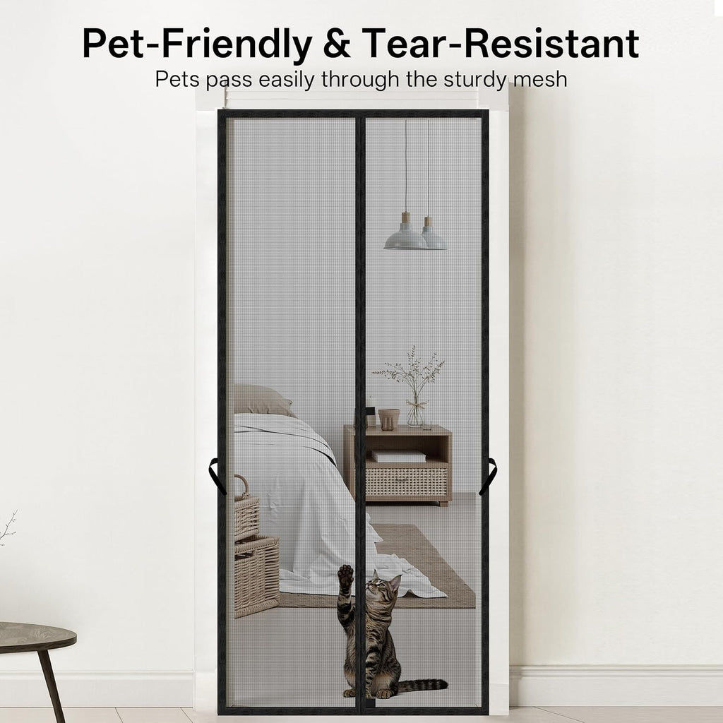 Sunolga 32 x 81 Inch Magnetic Screen Door, Fits Doors Size 30 x 80 Inch, Reinforced Polyester Screen Door Mesh with Full Frame Hook & Loop, Door Screen Magnetic Closure for Hands-Free