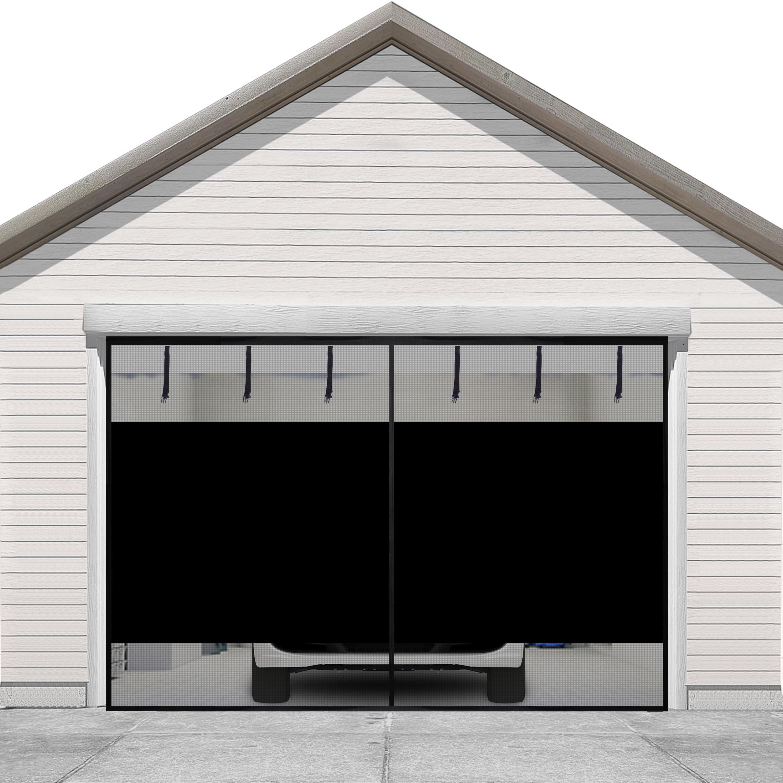 Sunolga 8x7 Ft Privacy Garage Door Screen for 1-Car Garage, Heavy Duty Magnetic Screen Door with Strong Magnets and Strapping Tapes, Hands-Free Mesh for Patio and Porch, Black