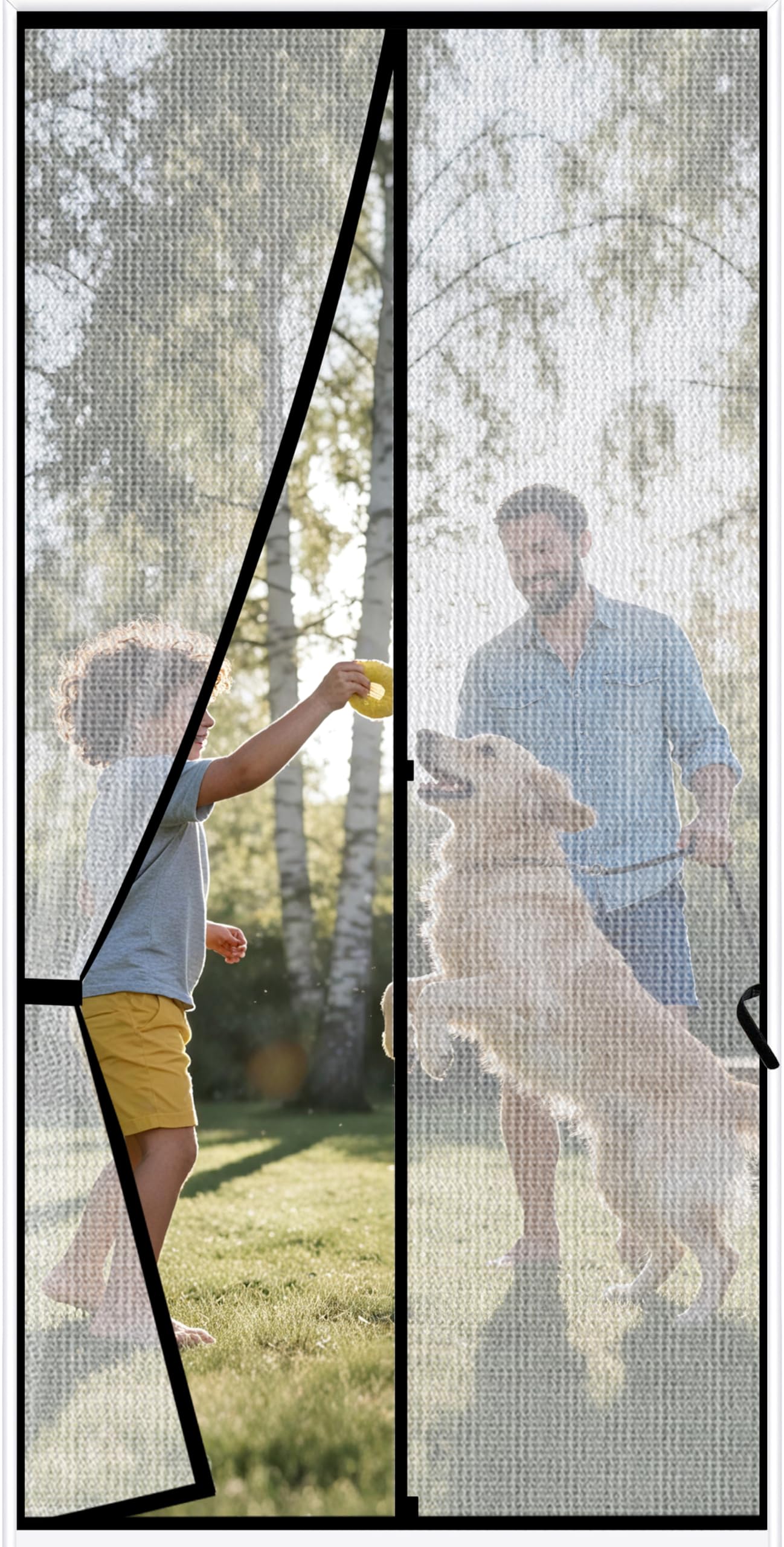 Sunolga 32 x 81 Inch Magnetic Screen Door, Fits Doors Size 30 x 80 Inch, Reinforced Polyester Screen Door Mesh with Full Frame Hook & Loop, Door Screen Magnetic Closure for Hands-Free