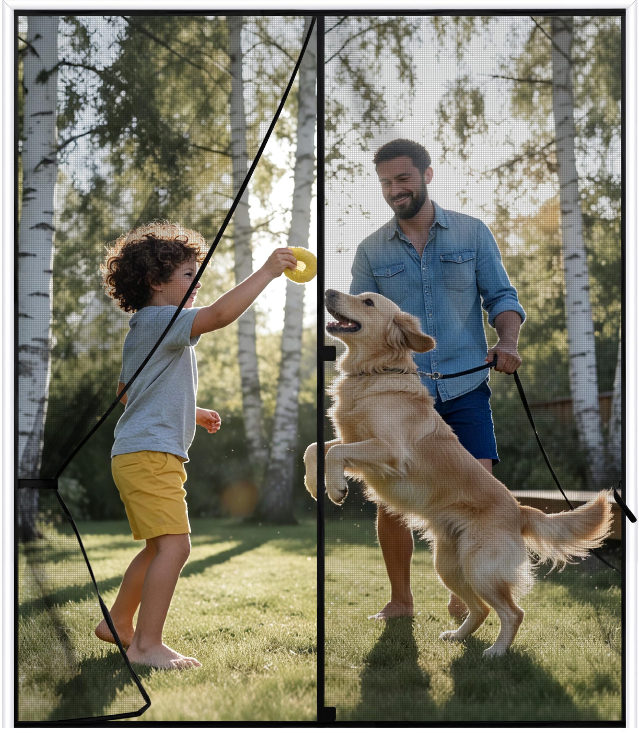 Sunolga 32 x 81 Inch Magnetic Screen Door, Fits Doors Size 30 x 80 Inch, Reinforced Polyester Screen Door Mesh with Full Frame Hook & Loop, Door Screen Magnetic Closure for Hands-Free