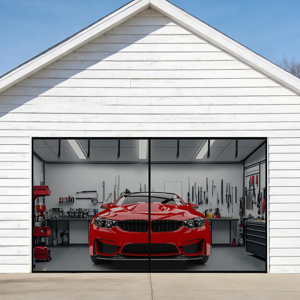 Sunolga Garage Door Screen for 1 Car, 8x7FT, Black