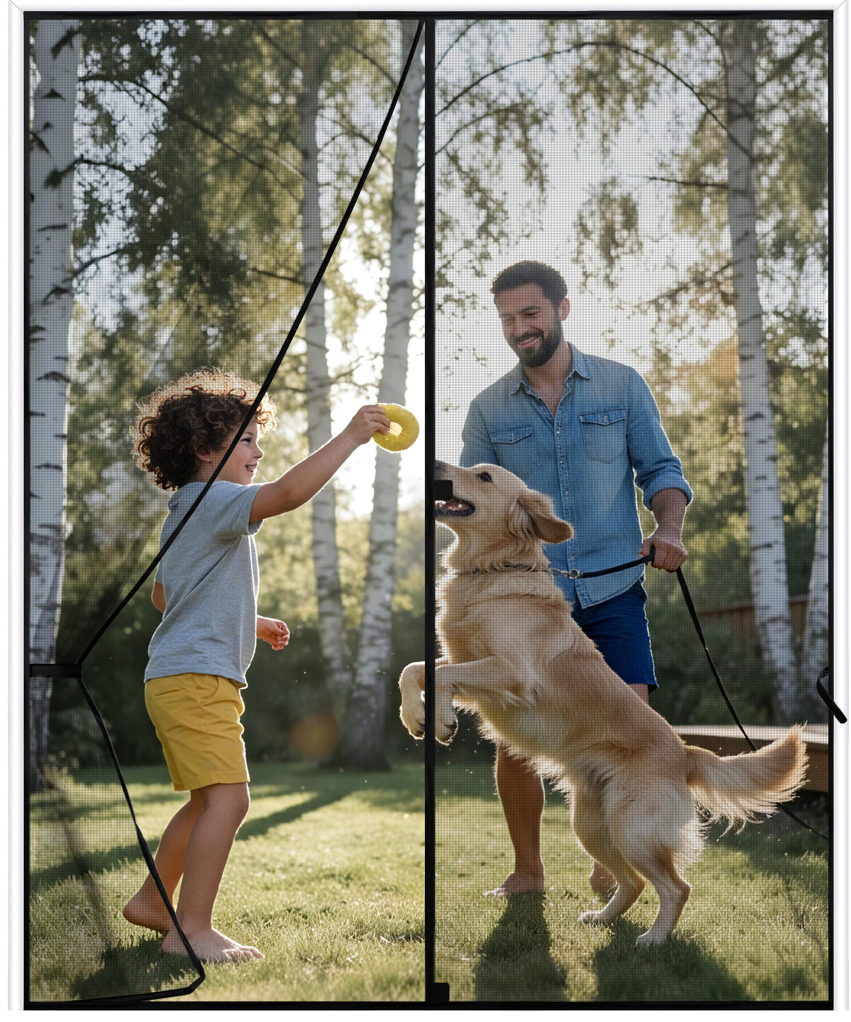 Sunolga 32 x 81 Inch Magnetic Screen Door, Fits Doors Size 30 x 80 Inch, Reinforced Polyester Screen Door Mesh with Full Frame Hook & Loop, Door Screen Magnetic Closure for Hands-Free