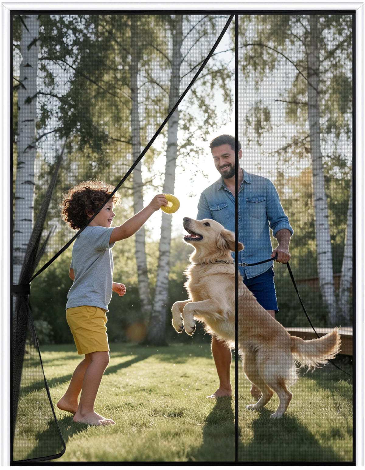 Sunolga Magnetic Screen Door Fits Door Size 30 x 80 Inch, Actual Screen Size 32 x 81 Inch, Reversible Left Right Side Opening, Sturdy Polyester Mesh Curtain Hands Free for Patio, Sliding Door, Black