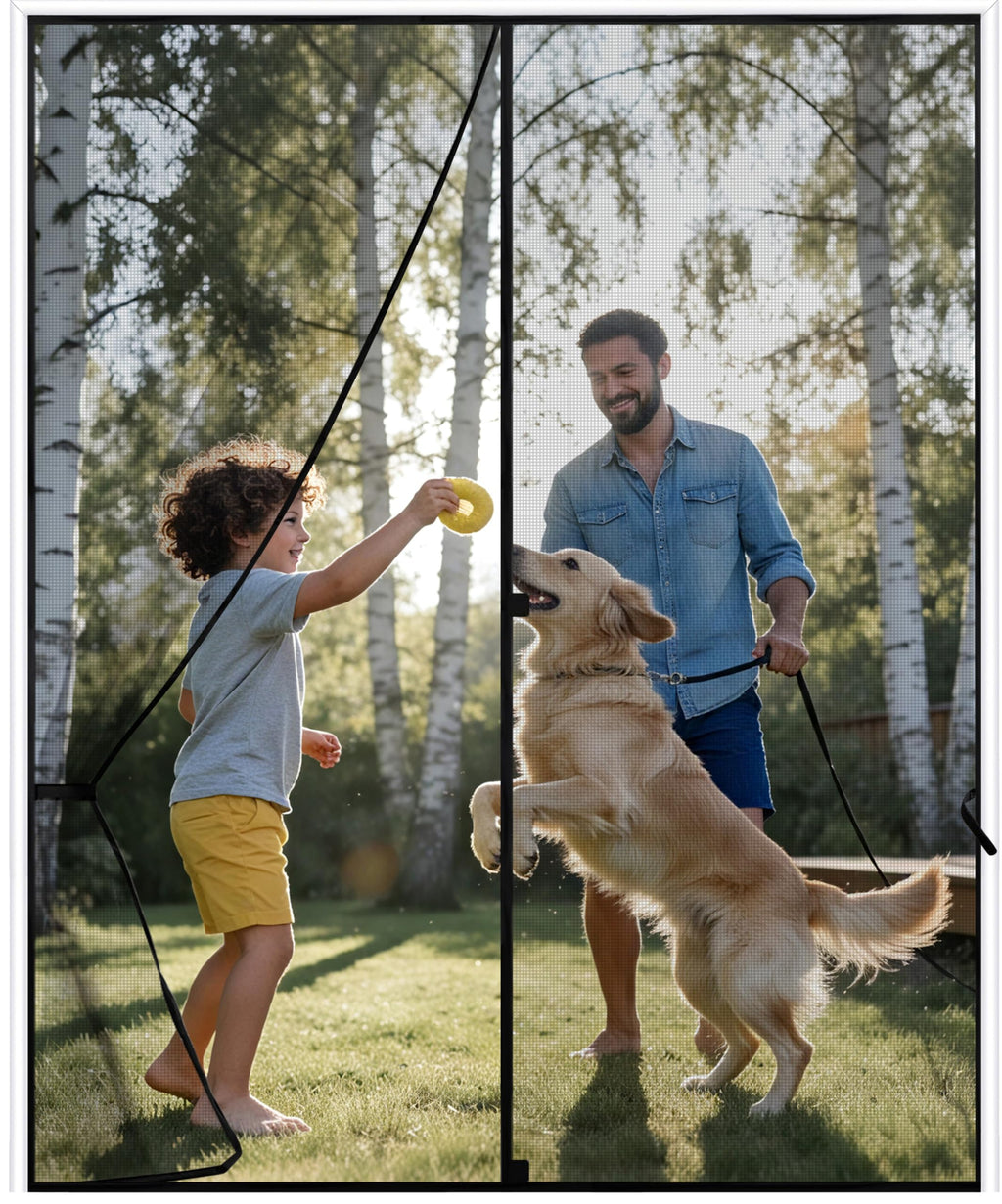 Sunolga 32 x 81 Inch Magnetic Screen Door, Fits Doors Size 30 x 80 Inch, Reinforced Polyester Screen Door Mesh with Full Frame Hook & Loop, Door Screen Magnetic Closure for Hands-Free