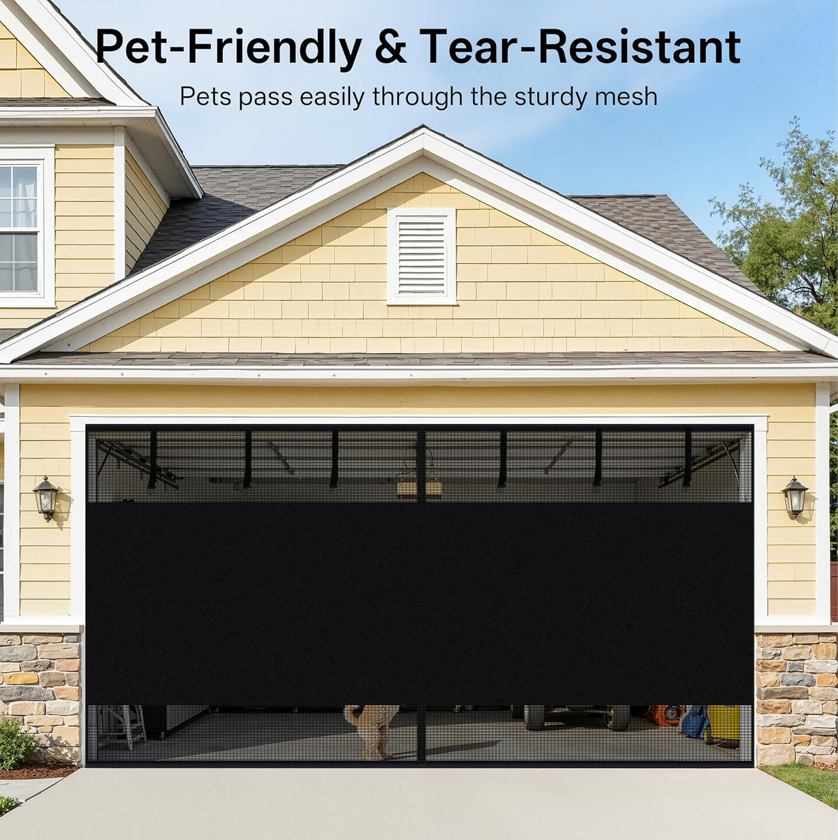 Sunolga 8x7 Ft Privacy Garage Door Screen for 1-Car Garage, Heavy Duty Magnetic Screen Door with Strong Magnets and Strapping Tapes, Hands-Free Mesh for Patio and Porch, Black