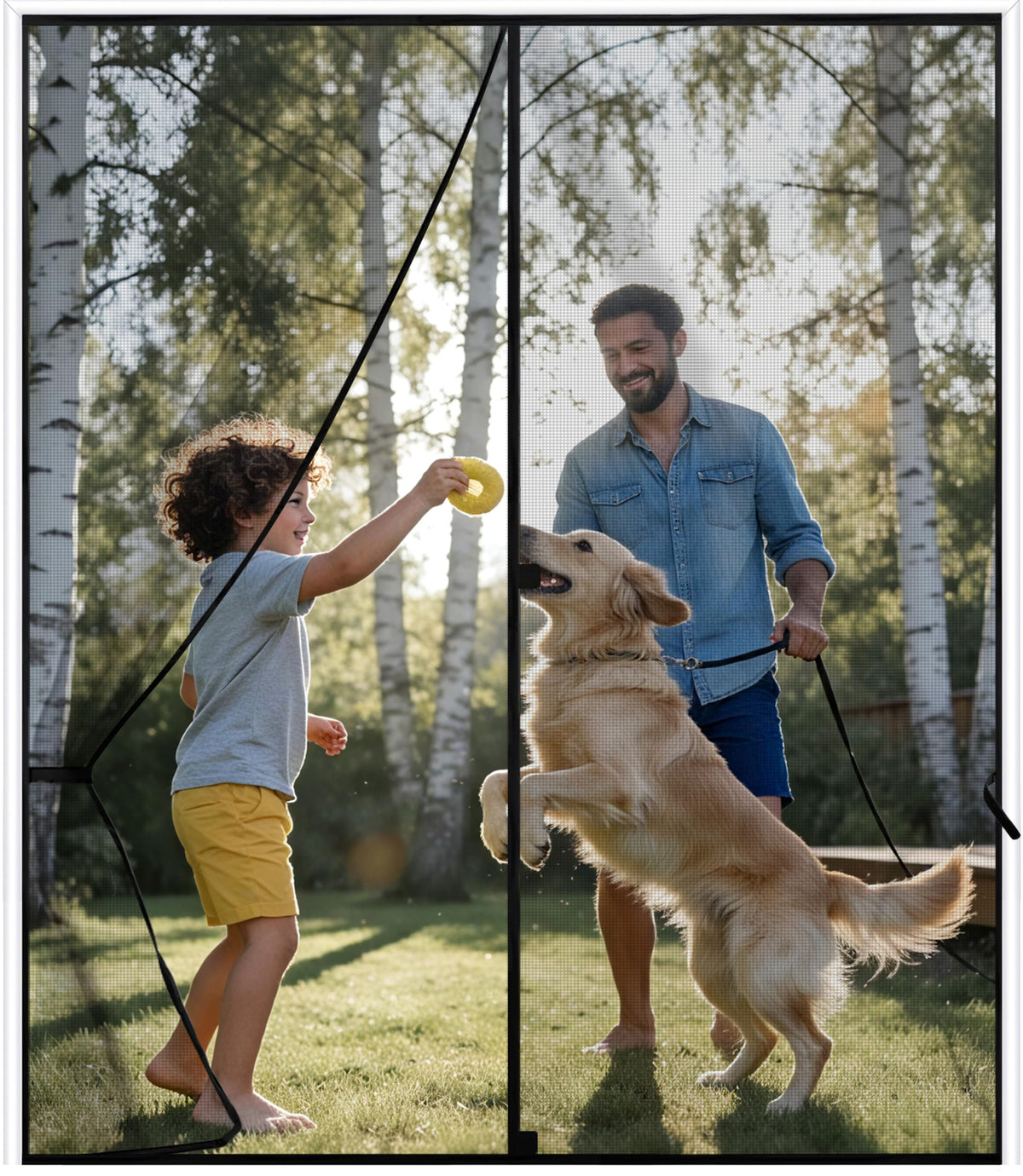 Sunolga 32 x 81 Inch Magnetic Screen Door, Fits Doors Size 30 x 80 Inch, Reinforced Polyester Screen Door Mesh with Full Frame Hook & Loop, Door Screen Magnetic Closure for Hands-Free