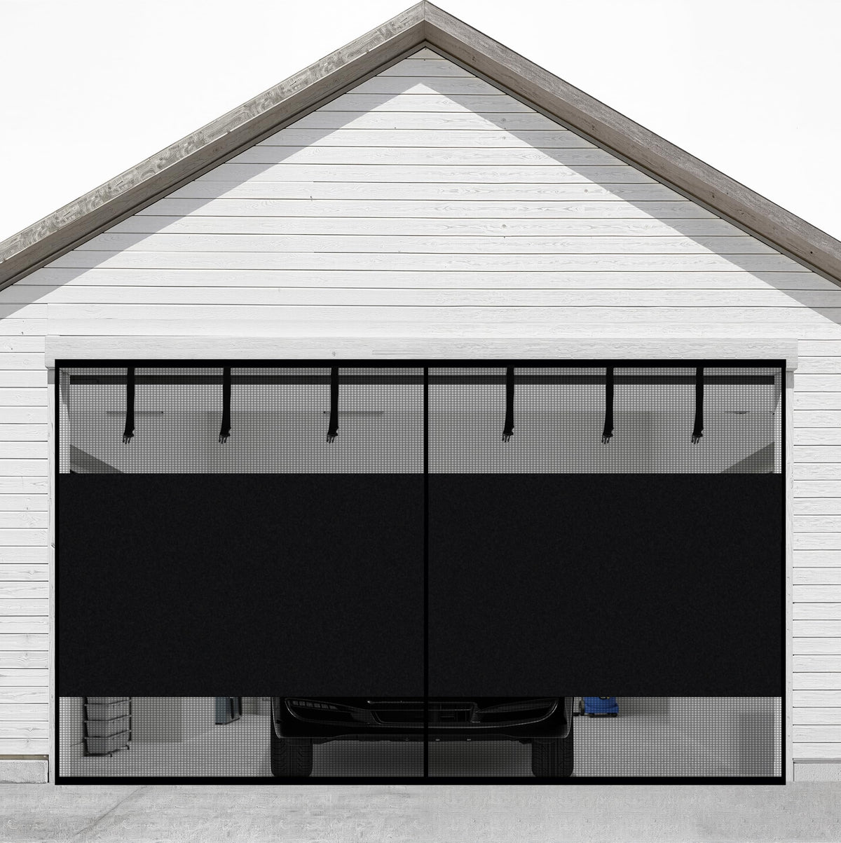 Sunolga 8x7 Ft Privacy Garage Door Screen for 1-Car Garage, Heavy Duty Magnetic Screen Door with Strong Magnets and Strapping Tapes, Hands-Free Mesh for Patio and Porch, Black