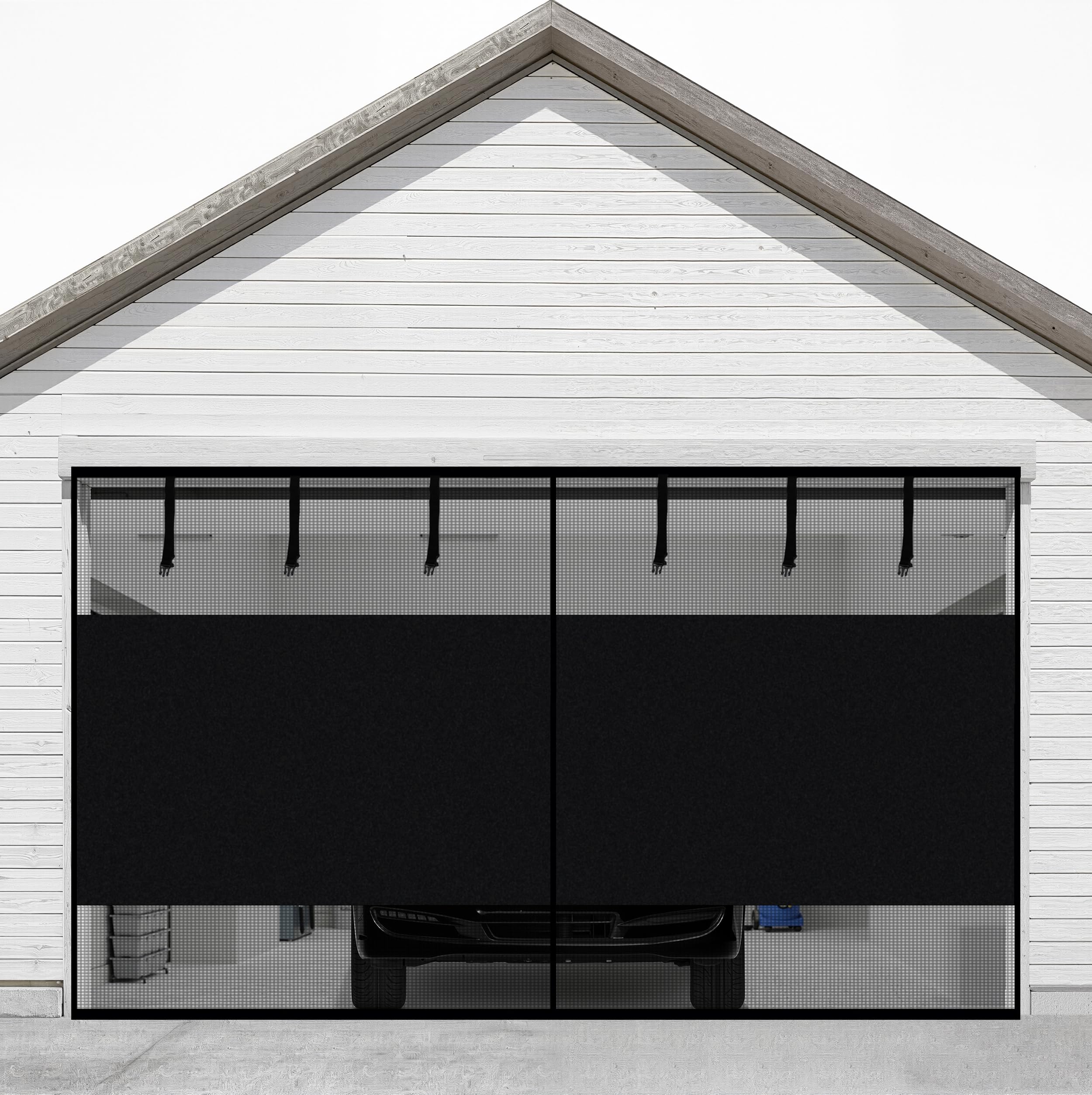 Sunolga 8x7 Ft Privacy Garage Door Screen for 1-Car Garage, Heavy Duty Magnetic Screen Door with Strong Magnets and Strapping Tapes, Hands-Free Mesh for Patio and Porch, Black