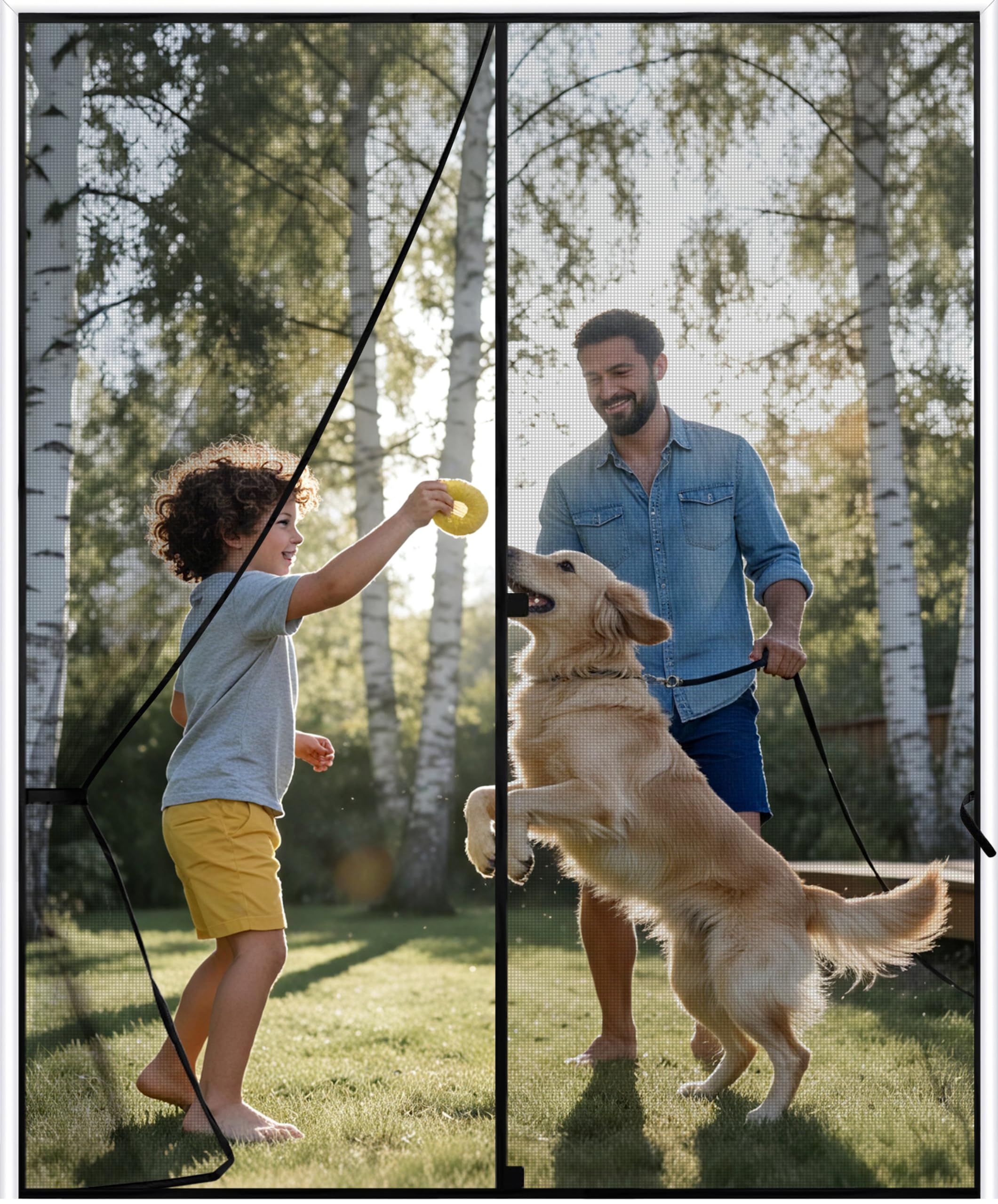 Sunolga 32 x 81 Inch Magnetic Screen Door, Fits Doors Size 30 x 80 Inch, Reinforced Polyester Screen Door Mesh with Full Frame Hook & Loop, Door Screen Magnetic Closure for Hands-Free